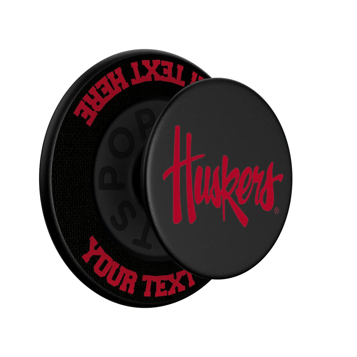 University of Nebraska Huskers Personalized Endzone Solid Popsockets Round Magnetic - Isometric View