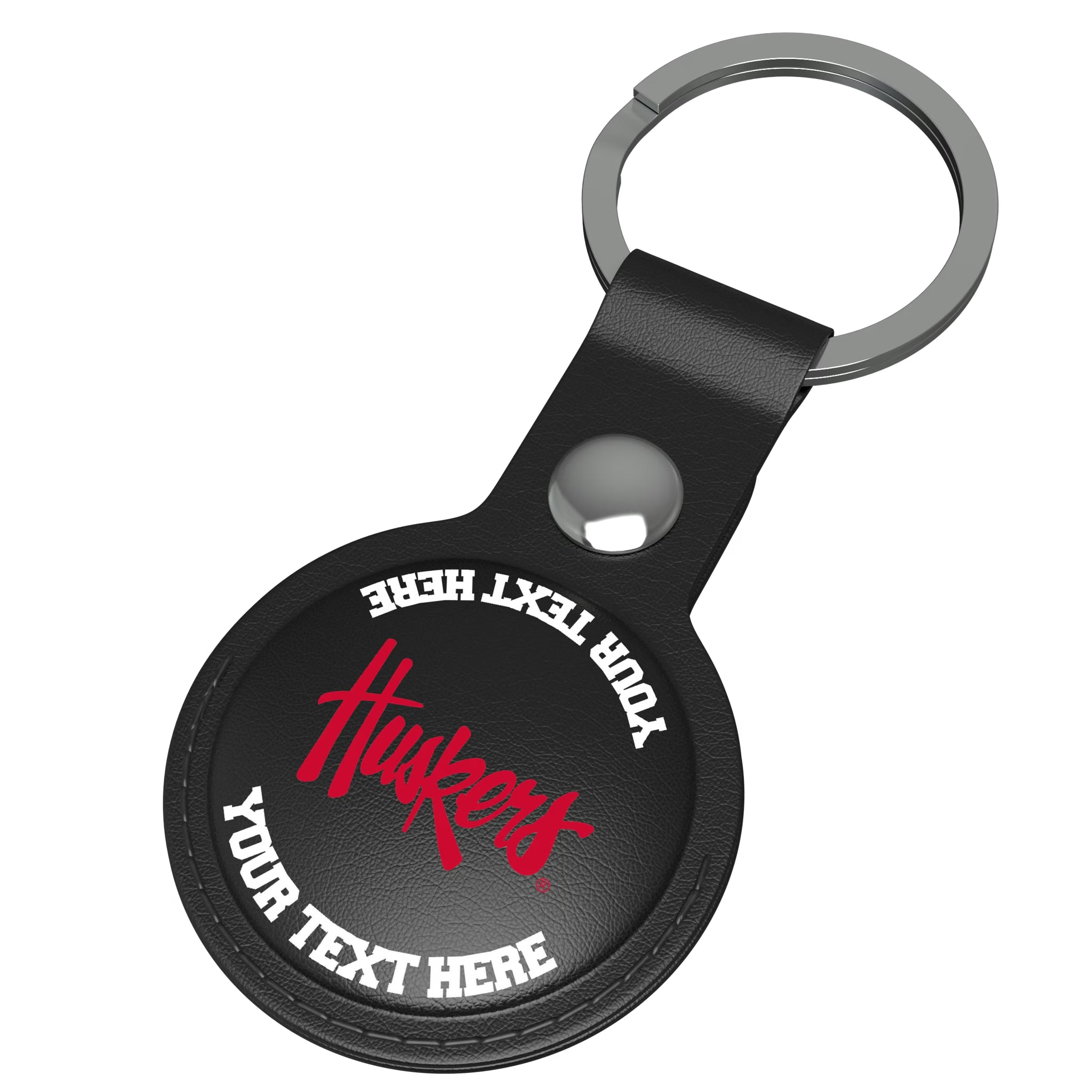 University of Nebraska Huskers Personalized Insignia AirTag Black Airtag Holder - Isometric View