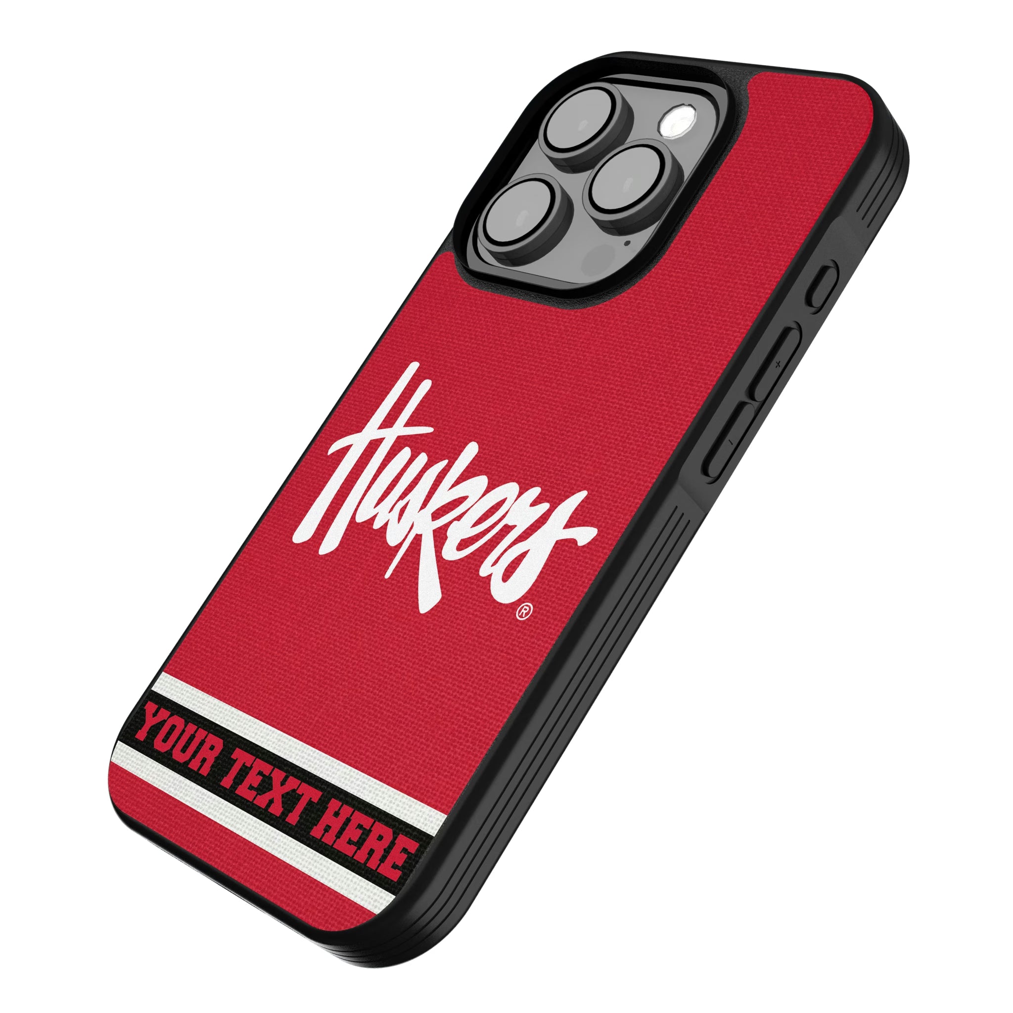 University of Nebraska Huskers Personalized Stripe iPhone Bump Phone Case for Apple iPhone - Isometric View