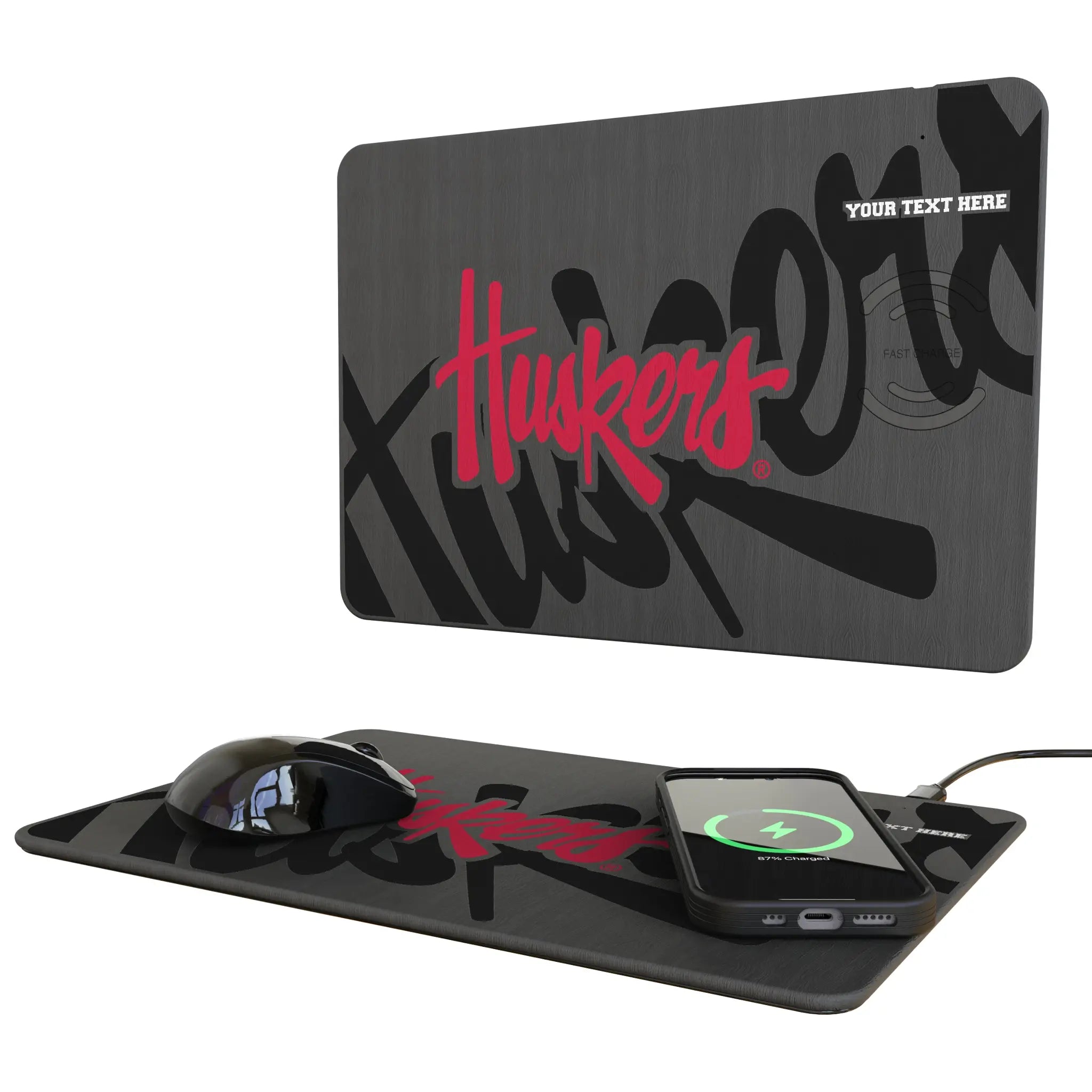 University of Nebraska Huskers Personalized Tilt 15-Watt Wireless Charger and Mouse Pad