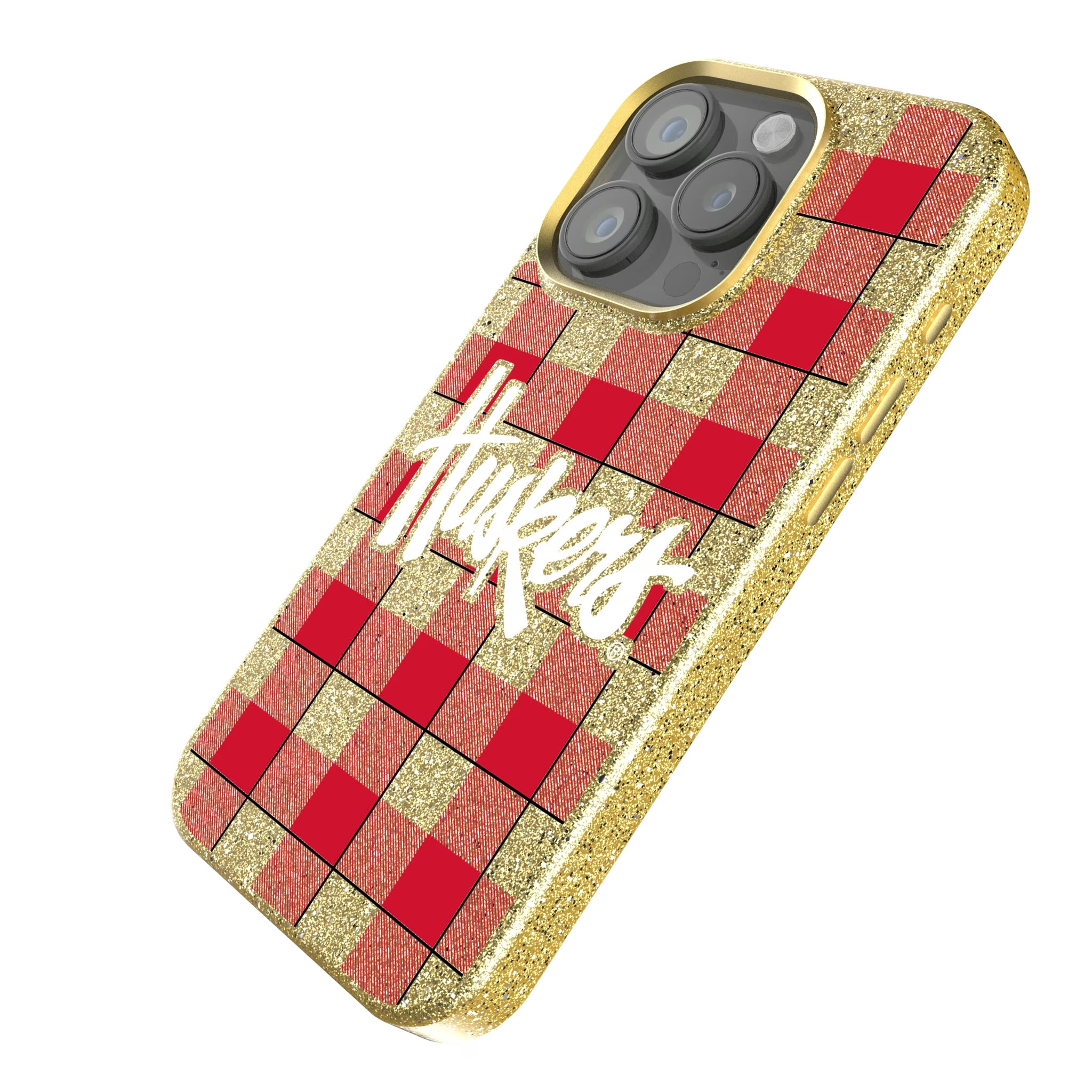 University of Nebraska Huskers Plaid iPhone Bling Phone Case for Apple iPhone - Isometric View