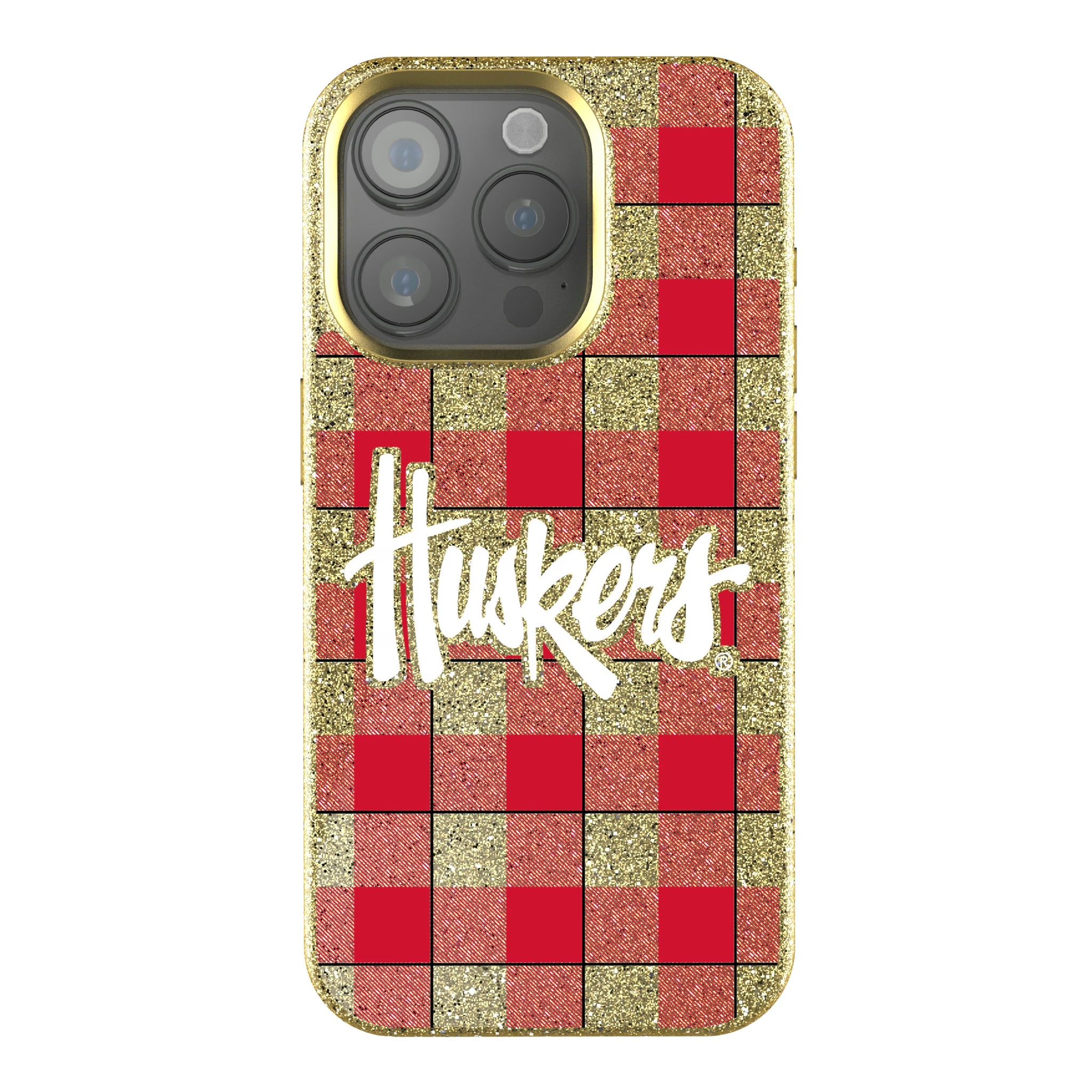 University of Nebraska Huskers Plaid iPhone Bling Phone Case for Apple iPhone