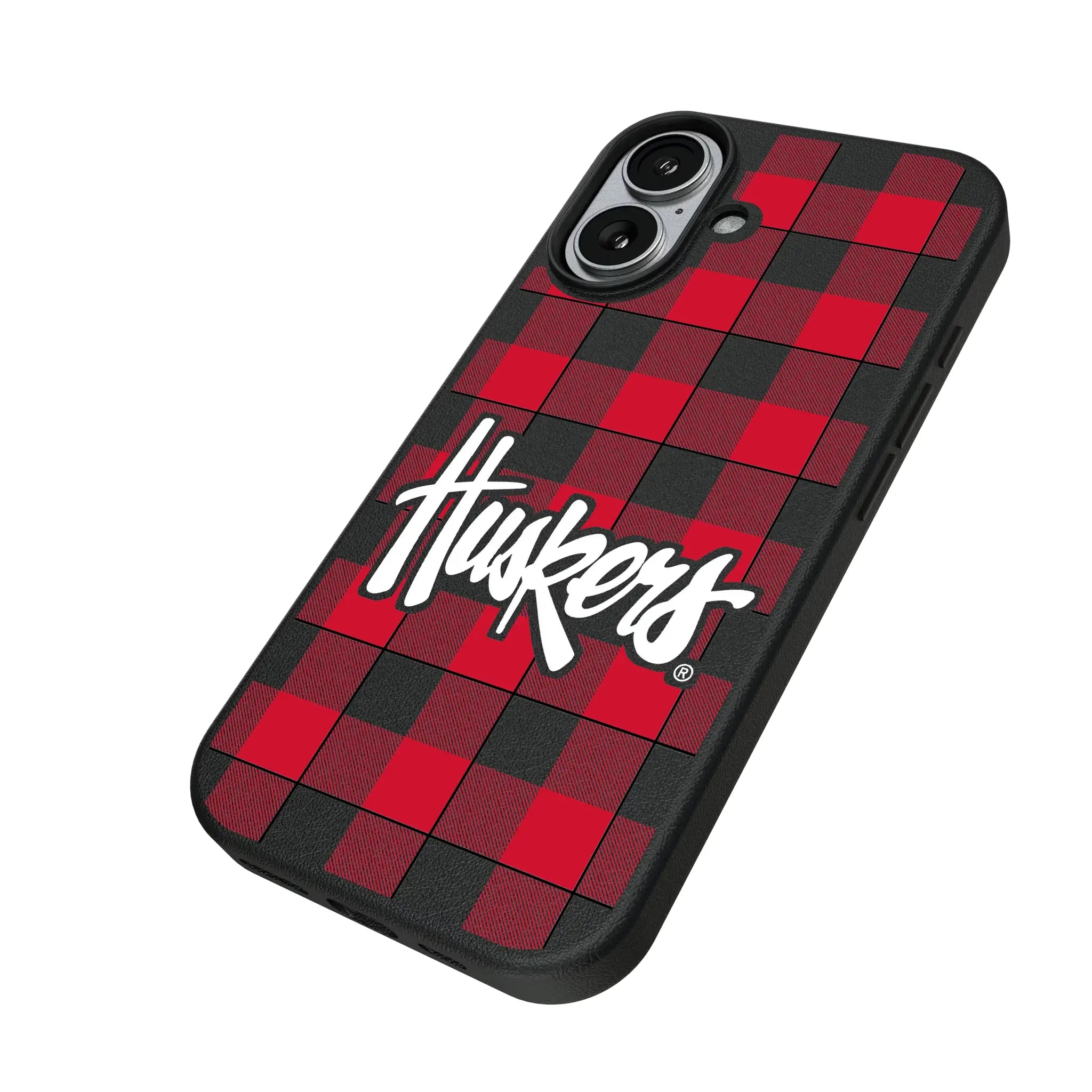University of Nebraska Huskers Plaid iPhone MagSafe Compatible Phone Case for Apple iPhone - Isometric View#Device_iPhone 17