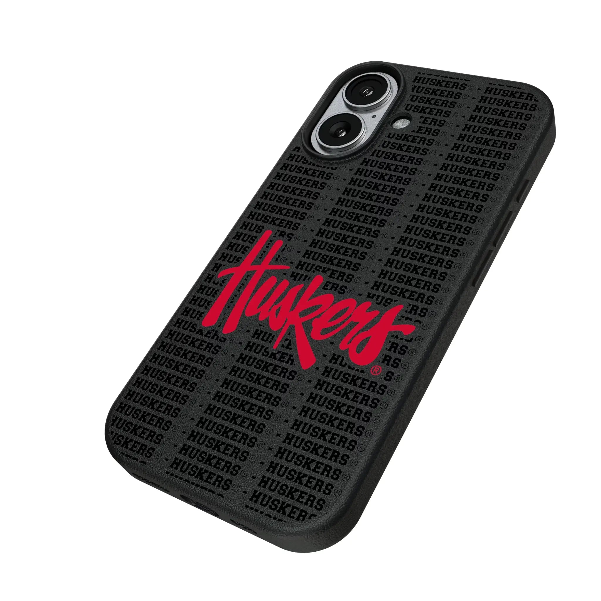 University of Nebraska Huskers Text Backdrop iPhone MagSafe Compatible Phone Case for Apple iPhone - Isometric View#Device_iPhone 17