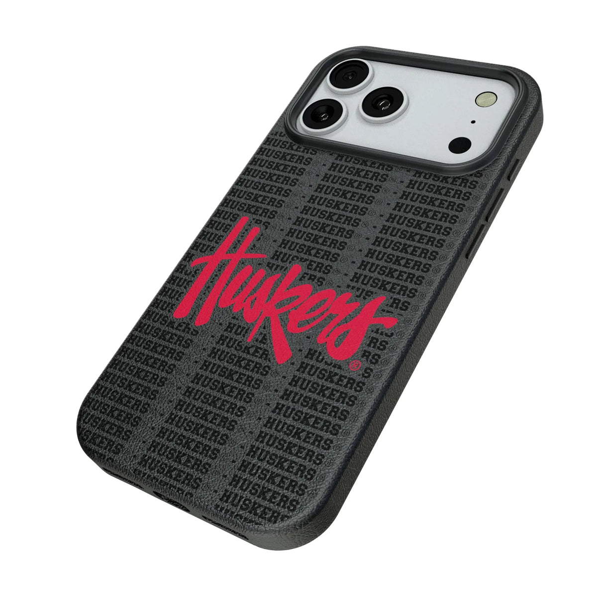 University of Nebraska Huskers Text Backdrop iPhone MagSafe Compatible Phone Case for Apple iPhone - Isometric View#Device_iPhone 18 Pro Max