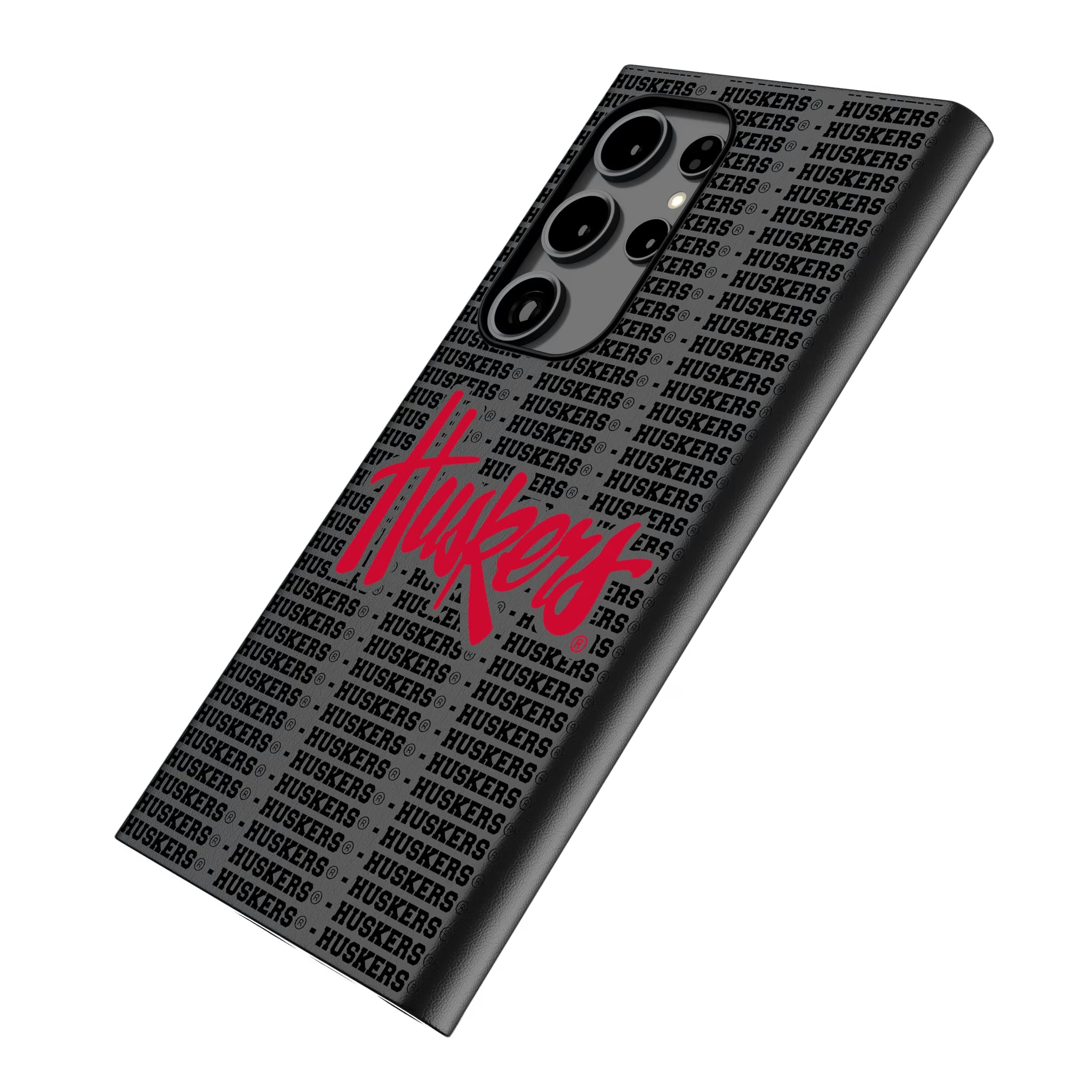 University of Nebraska Huskers Text Backdrop Galaxy MagSafe Compatible Phone Case for Samsung Galaxy - Isometric View