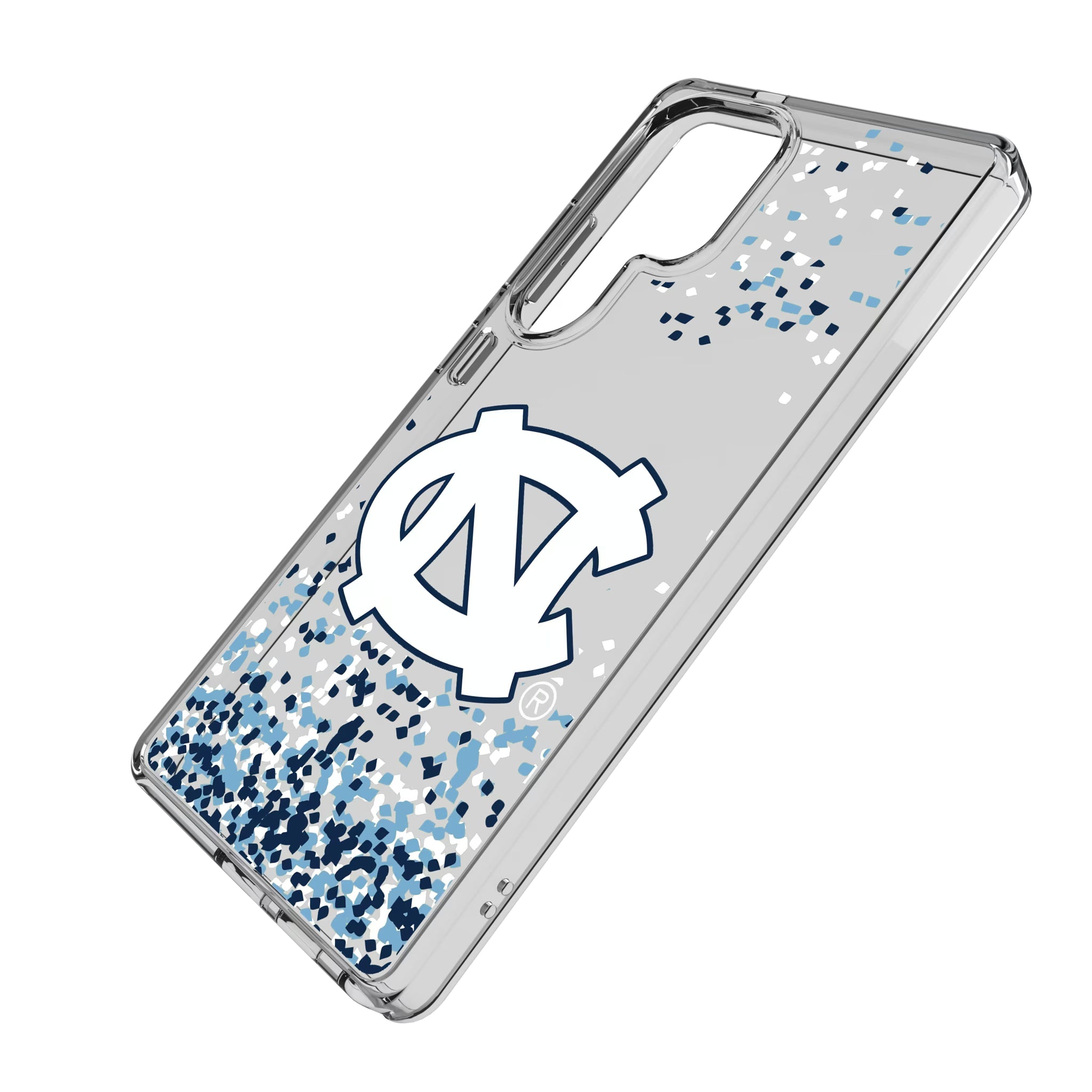 University of North Carolina Tar Heels Confetti Galaxy Clear Phone Case for Samsung Galaxy - Isometric View