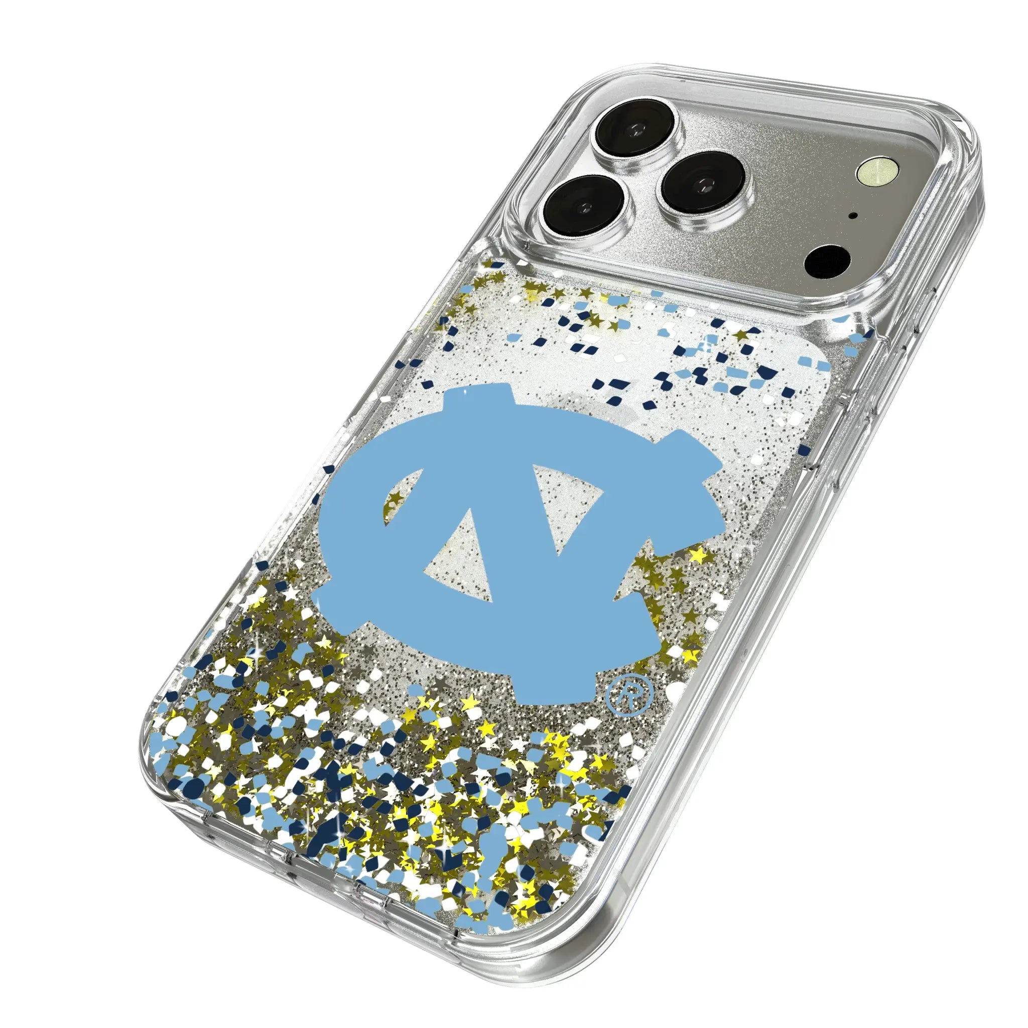 University of North Carolina Tar Heels Confetti iPhone Glitter Phone Case for Apple iPhone - Isometric View