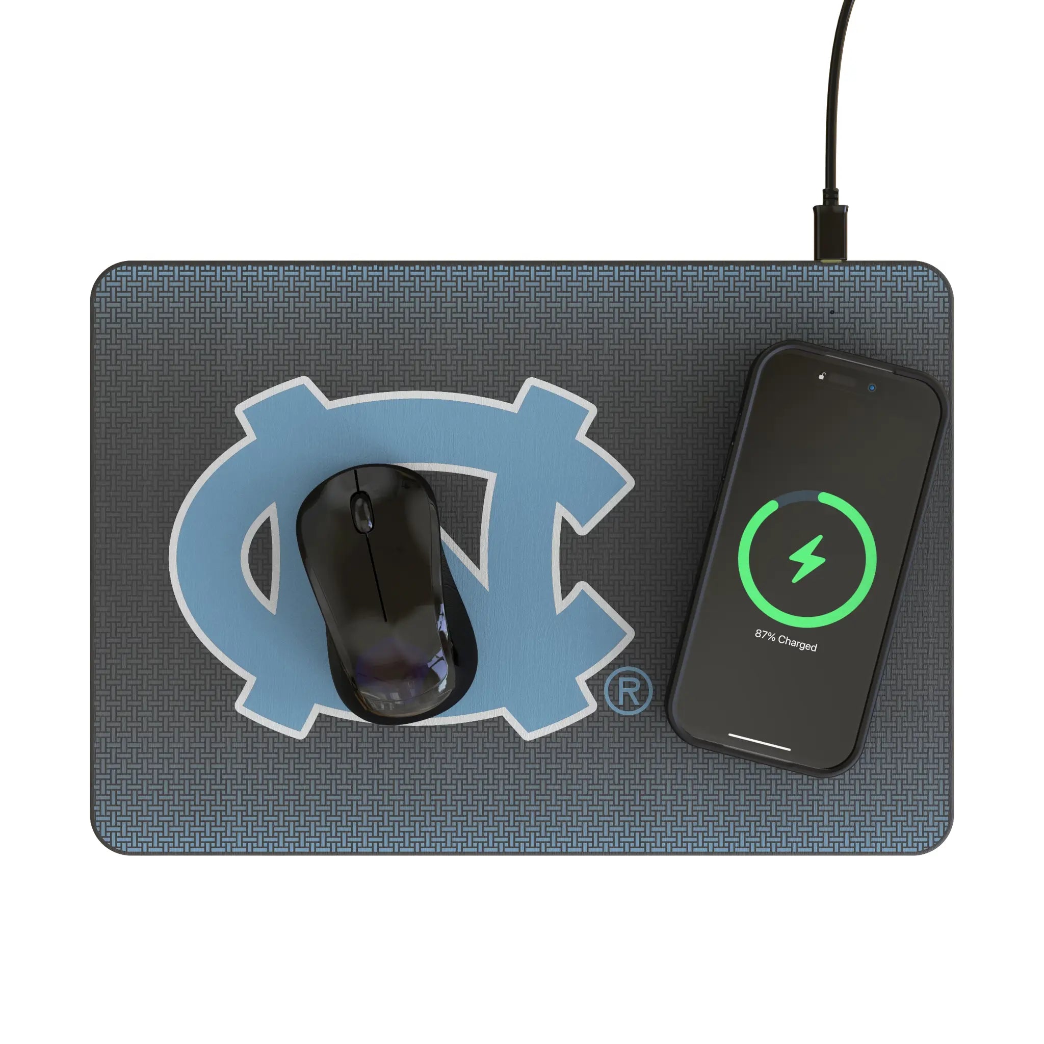 University of North Carolina Tar Heels Linen 15-Watt Wireless Charger and Mouse Pad - Lifestyle