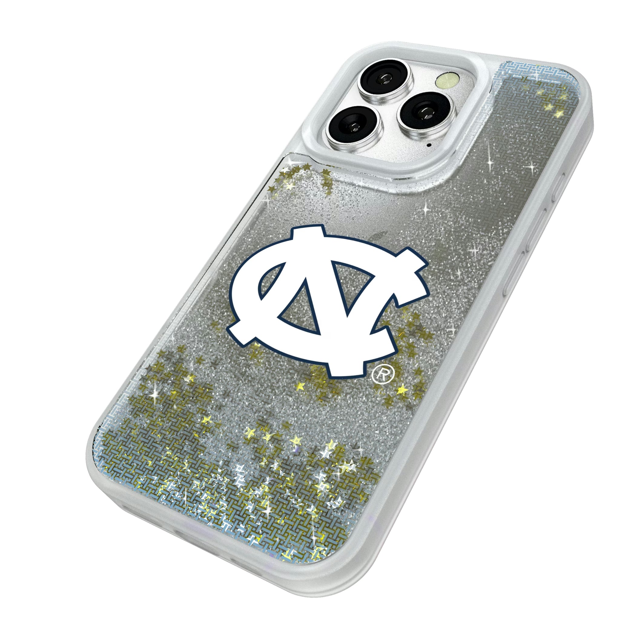 University of North Carolina Tar Heels Linen iPhone Glitter Phone Case for Apple iPhone - Isometric View#Device_iPhone 16 Pro