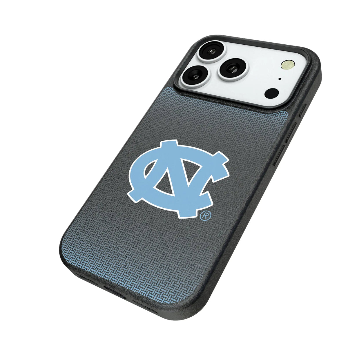 University of North Carolina Tar Heels Linen iPhone MagSafe Compatible Phone Case for Apple iPhone - Isometric View#Device_iPhone 18 Pro