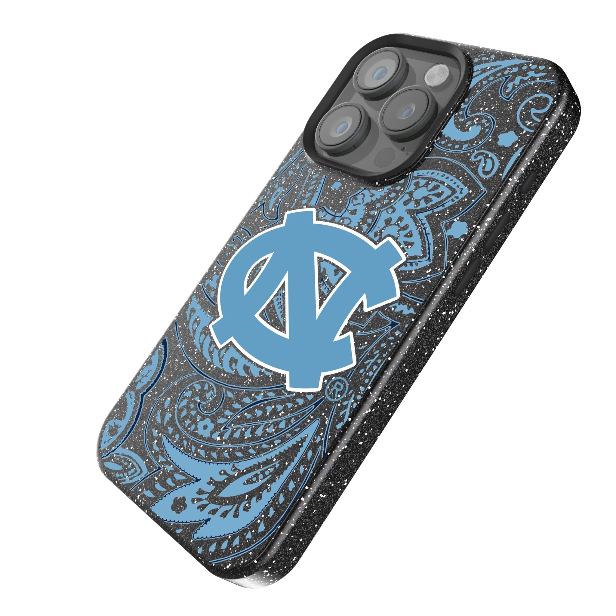 University of North Carolina Tar Heels Paisley iPhone Bling Phone Case for Apple iPhone - Isometric View