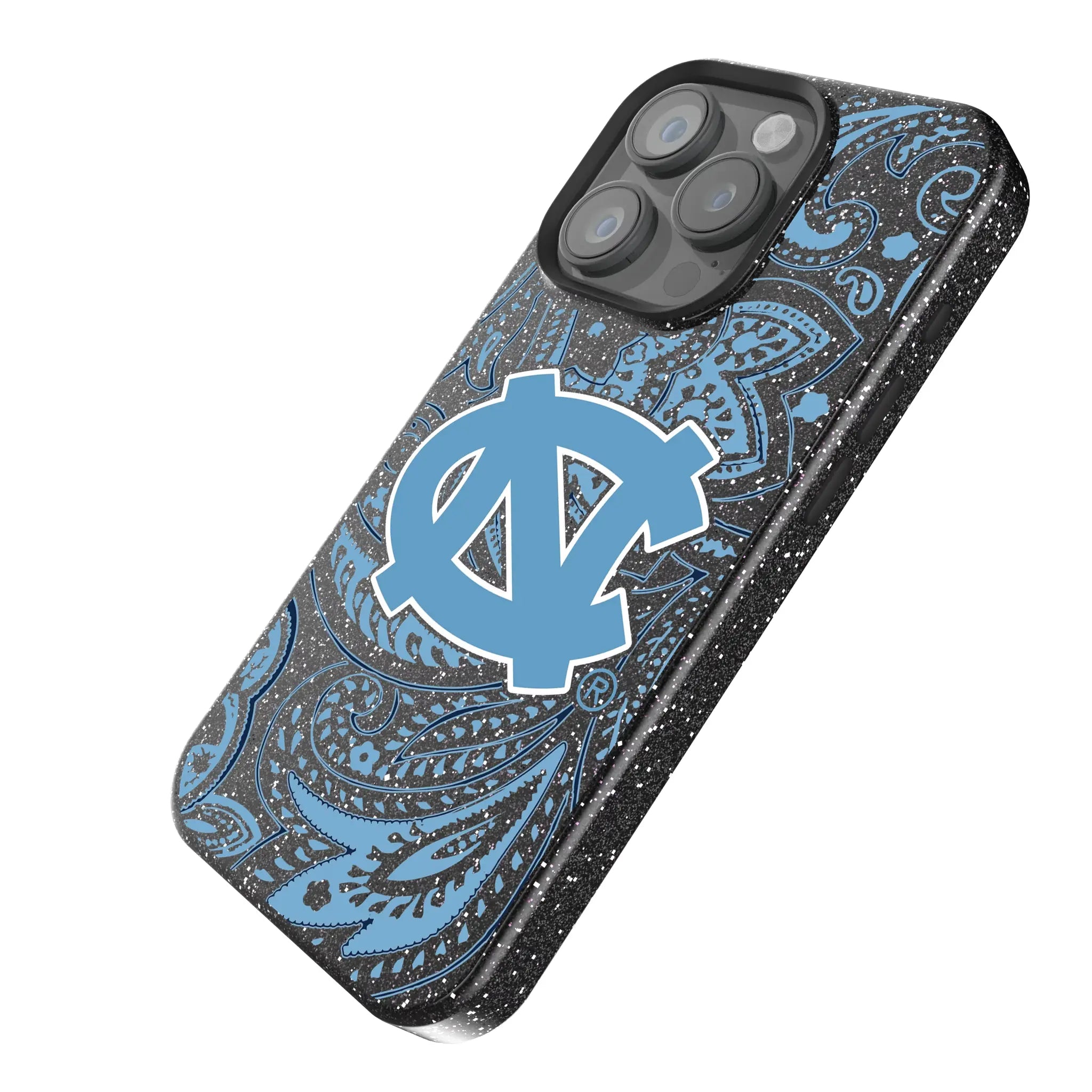University of North Carolina Tar Heels Paisley iPhone Bling Phone Case for Apple iPhone - Isometric View