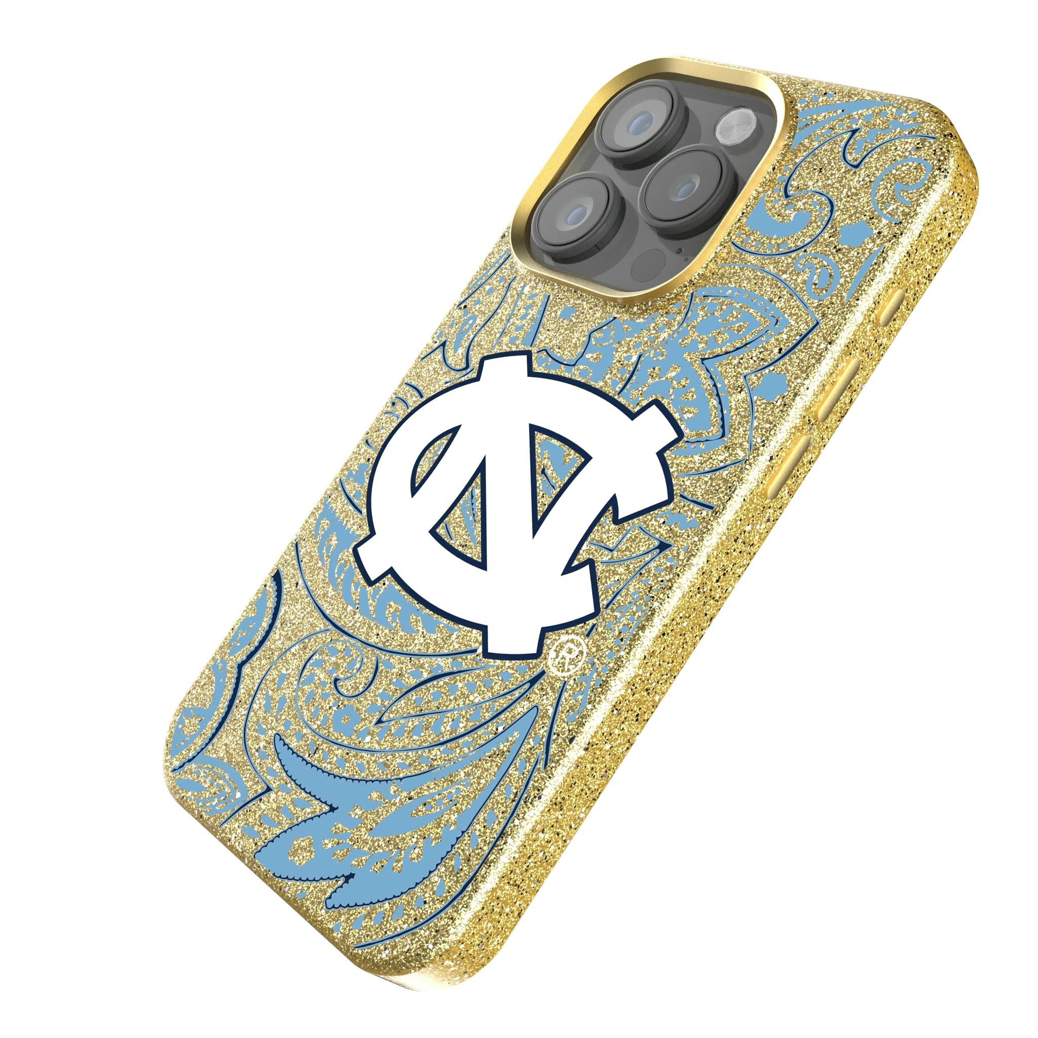 University of North Carolina Tar Heels Paisley iPhone Bling Phone Case for Apple iPhone - Isometric View