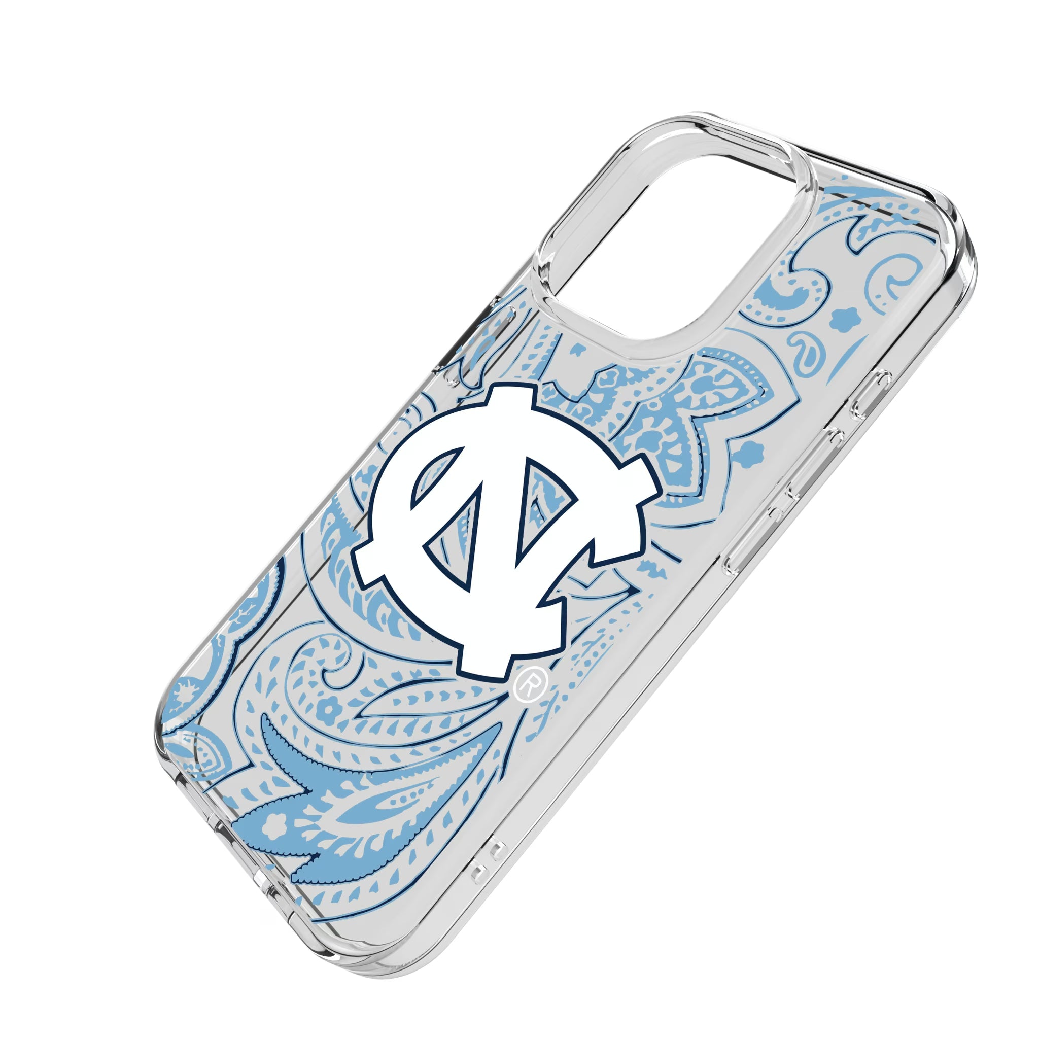 University of North Carolina Tar Heels Paisley iPhone Clear Phone Case for Apple iPhone - Isometric View