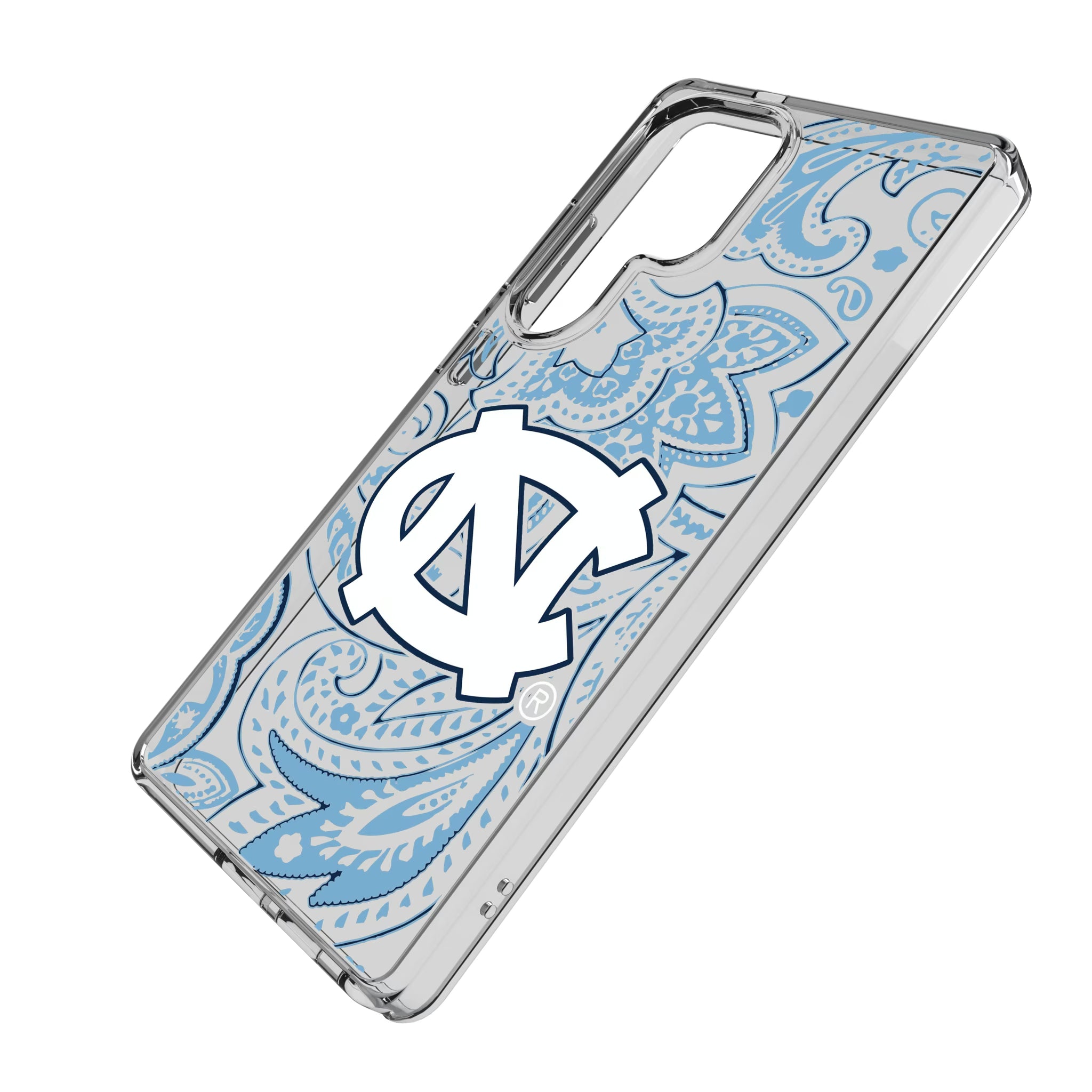University of North Carolina Tar Heels Paisley Galaxy Clear Phone Case for Samsung Galaxy - Isometric View