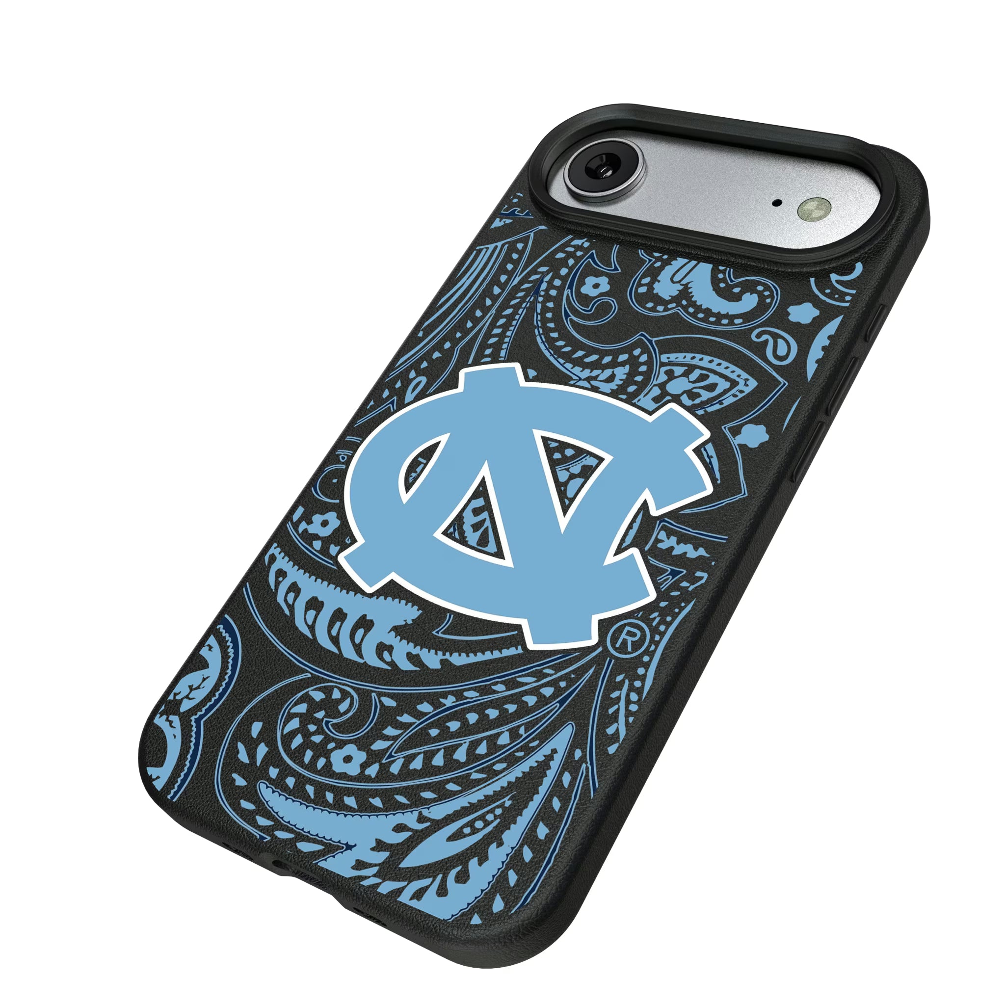 University of North Carolina Tar Heels Paisley iPhone MagSafe Compatible Phone Case for Apple iPhone - Isometric View#Device_iPhone Air