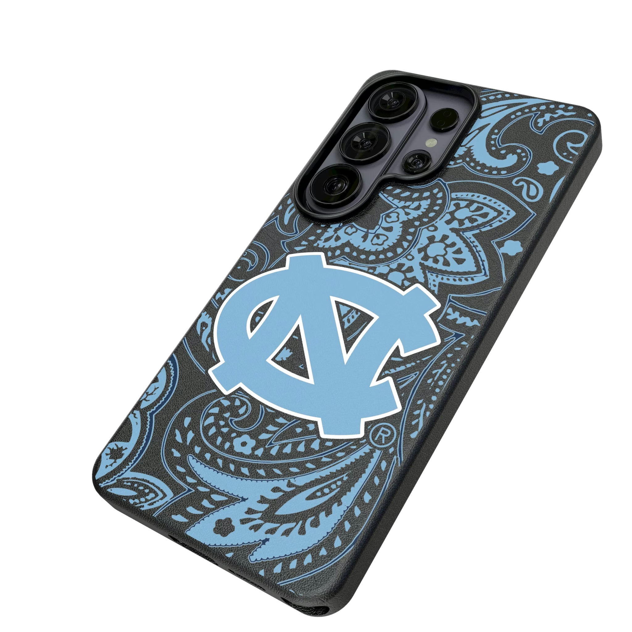 University of North Carolina Tar Heels Paisley Galaxy MagSafe Compatible Phone Case for Samsung Galaxy - Isometric View