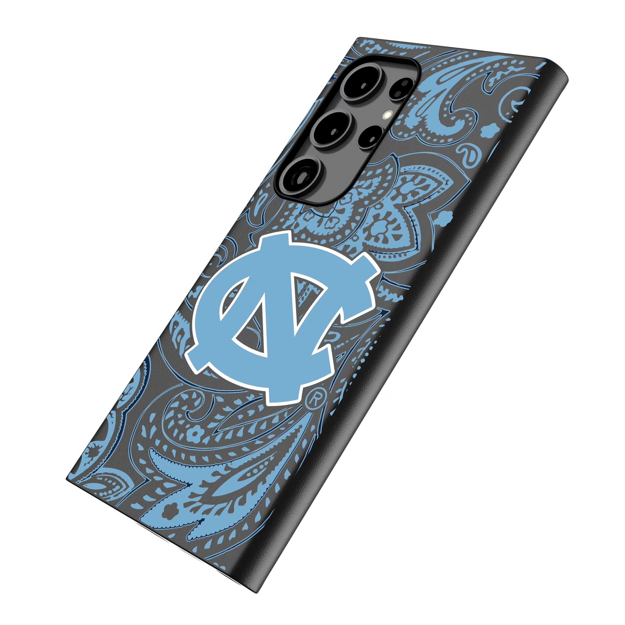 University of North Carolina Tar Heels Paisley Galaxy MagSafe Compatible Phone Case for Samsung Galaxy - Isometric View