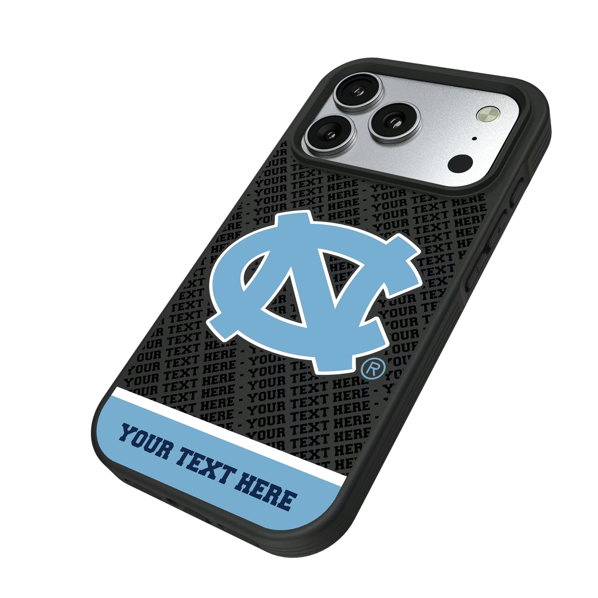 University of North Carolina Tar Heels Personalized EndZone Plus iPhone Bump Phone Case for Apple iPhone - Isometric View#Device_iPhone 17 Pro