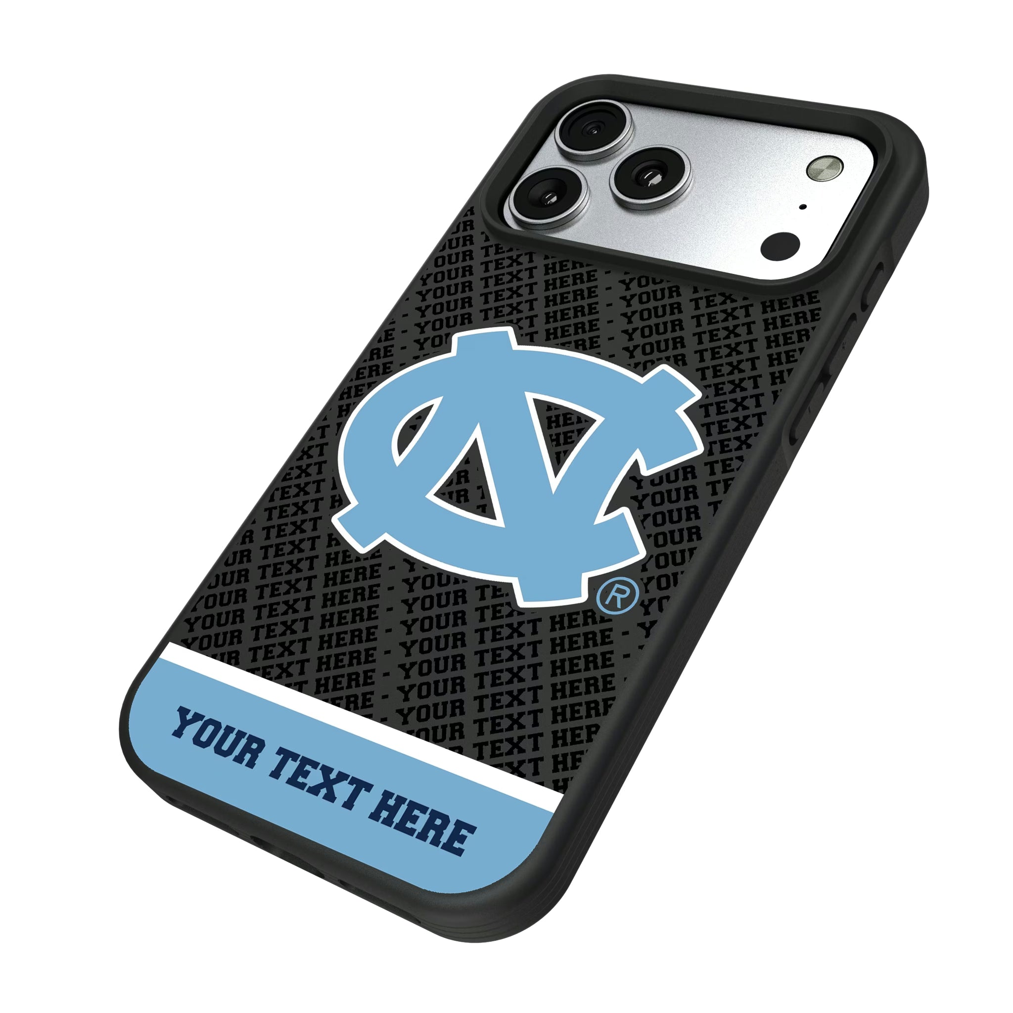 University of North Carolina Tar Heels Personalized EndZone Plus iPhone Bump Phone Case for Apple iPhone - Isometric View#Device_iPhone 17 Pro Max