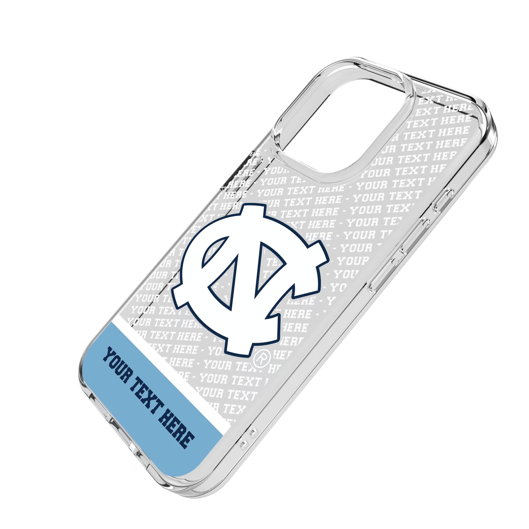 University of North Carolina Tar Heels Personalized EndZone Plus iPhone Clear Phone Case for Apple iPhone - Isometric View