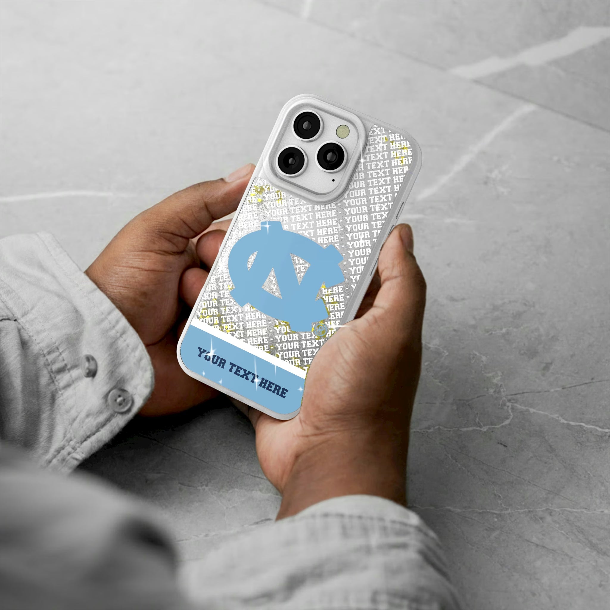 University of North Carolina Tar Heels Personalized EndZone Plus iPhone Glitter Phone Case for Apple iPhone - Lifestyle#Device_iPhone 16 Pro