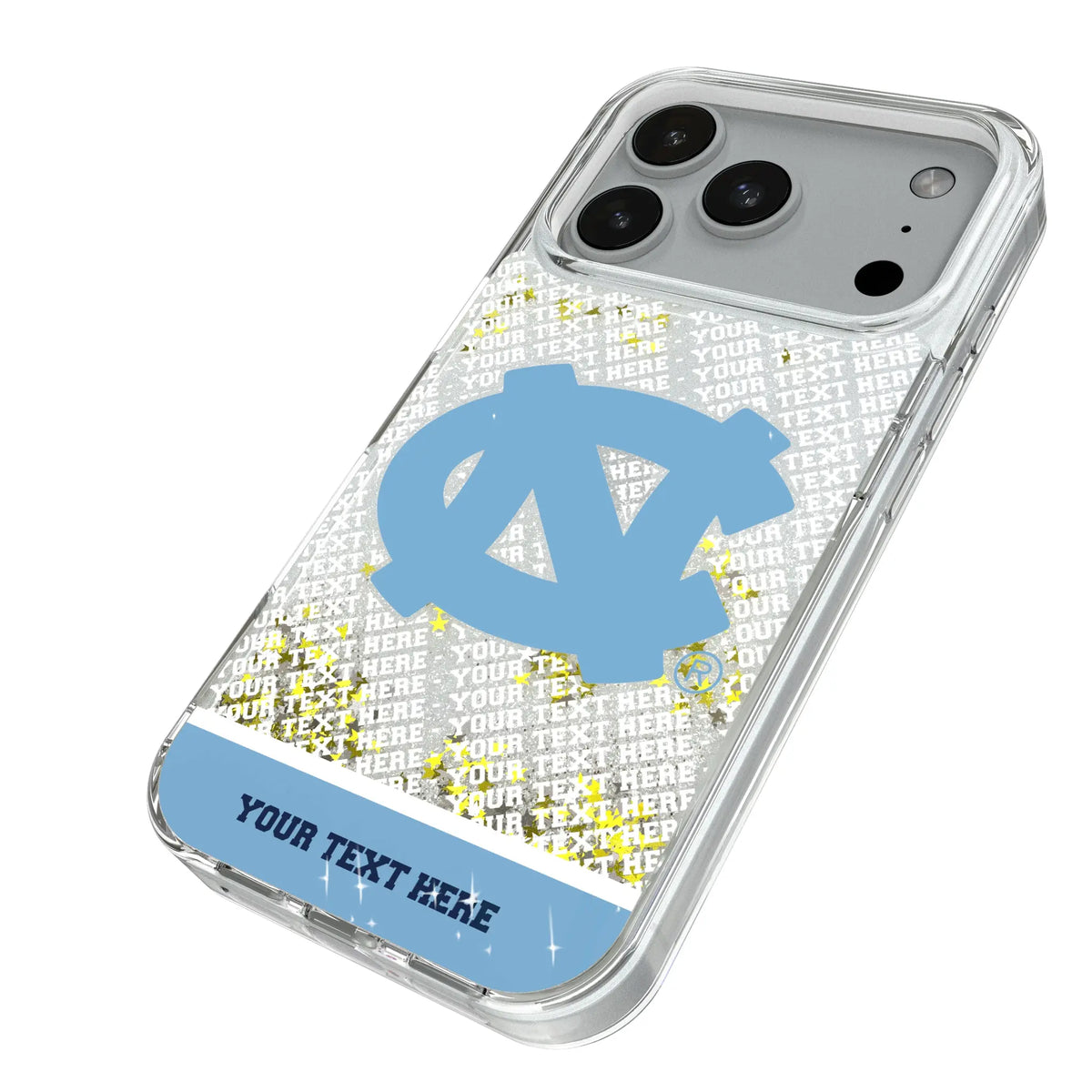 University of North Carolina Tar Heels Personalized EndZone Plus iPhone Glitter Phone Case for Apple iPhone - Isometric View#Device_iPhone 18 Pro