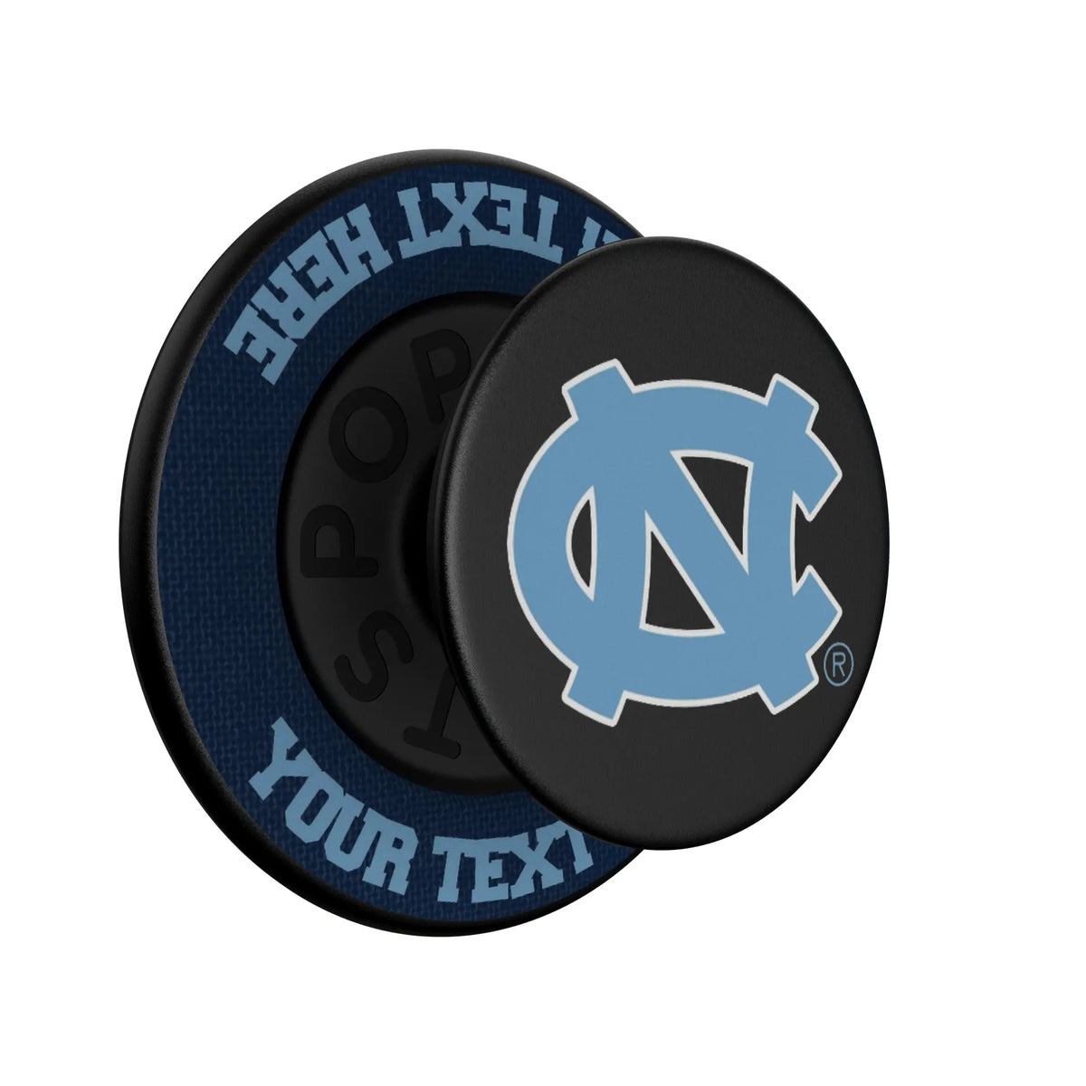 University of North Carolina Tar Heels Personalized Endzone Solid Popsockets Round Magnetic - Isometric View