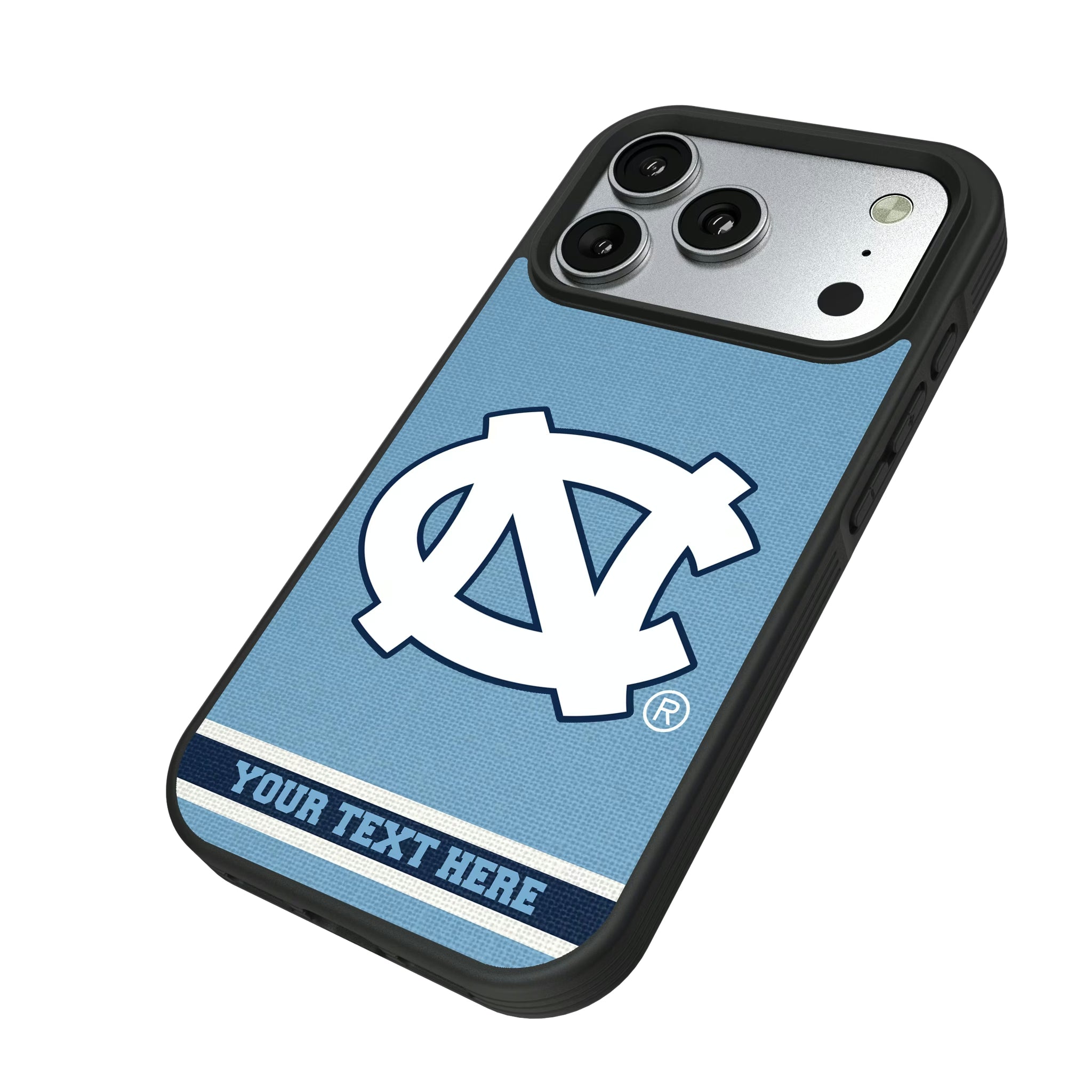 University of North Carolina Tar Heels Personalized Stripe iPhone Bump Phone Case for Apple iPhone - Isometric View#Device_iPhone 17 Pro