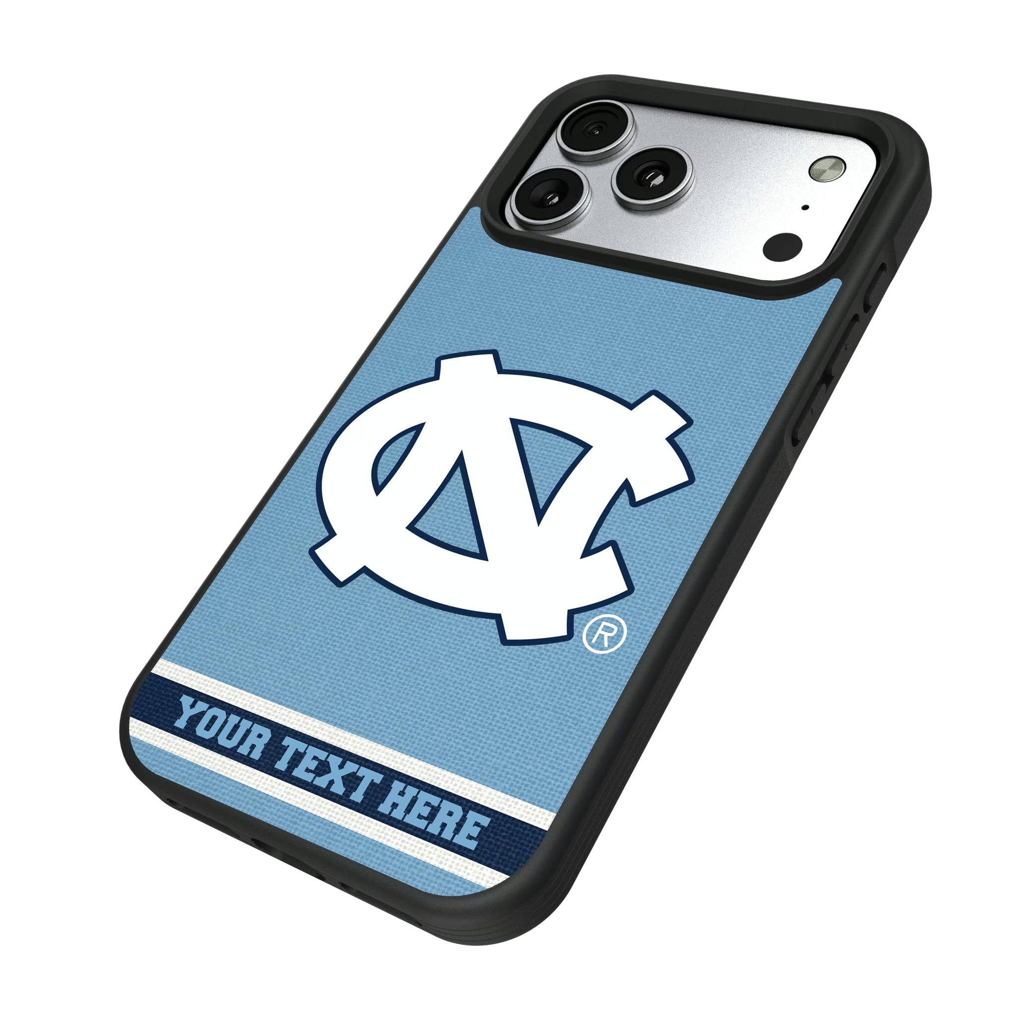 University of North Carolina Tar Heels Personalized Stripe iPhone Bump Phone Case for Apple iPhone - Isometric View#Device_iPhone 17 Pro Max