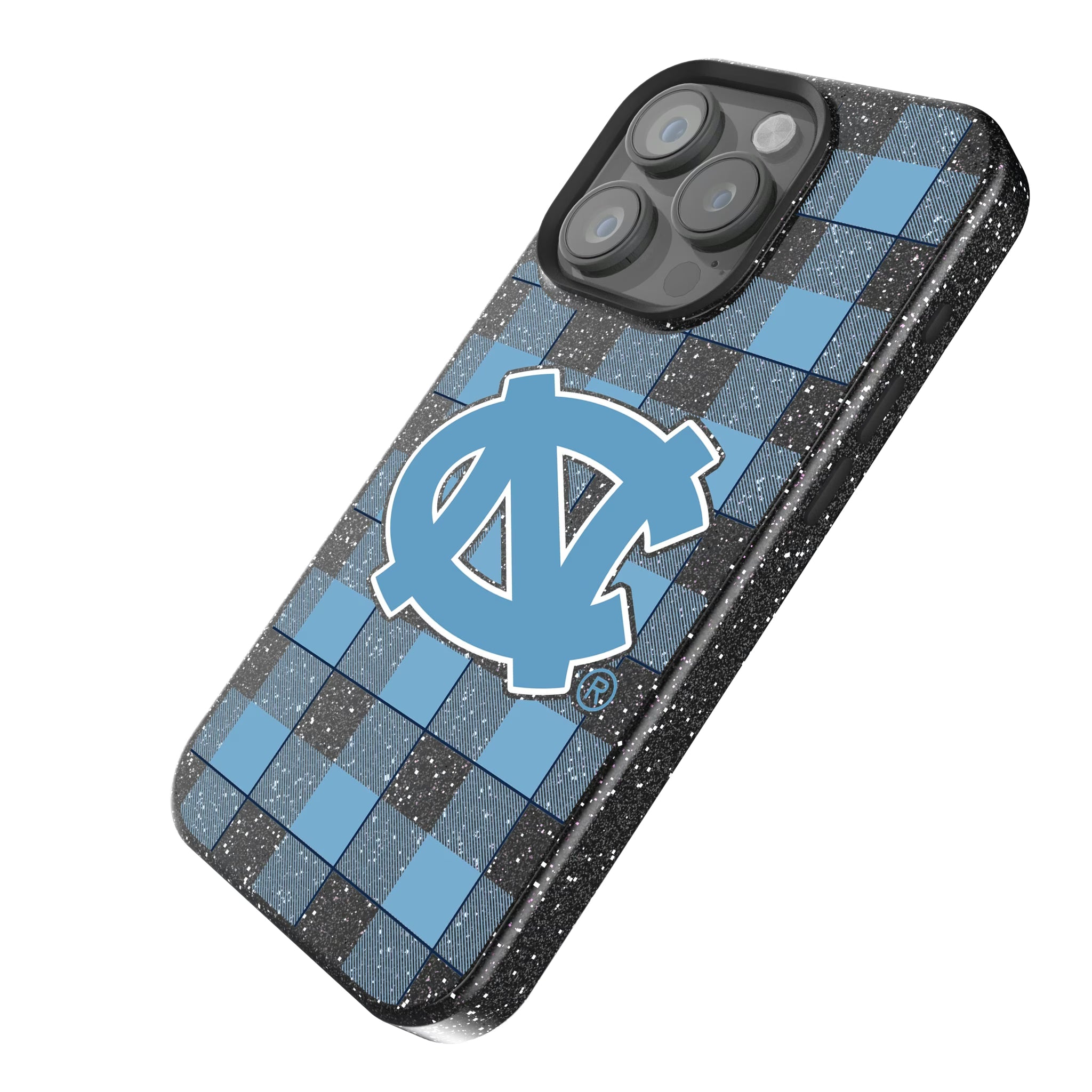 University of North Carolina Tar Heels Plaid iPhone Bling Phone Case for Apple iPhone - Isometric View