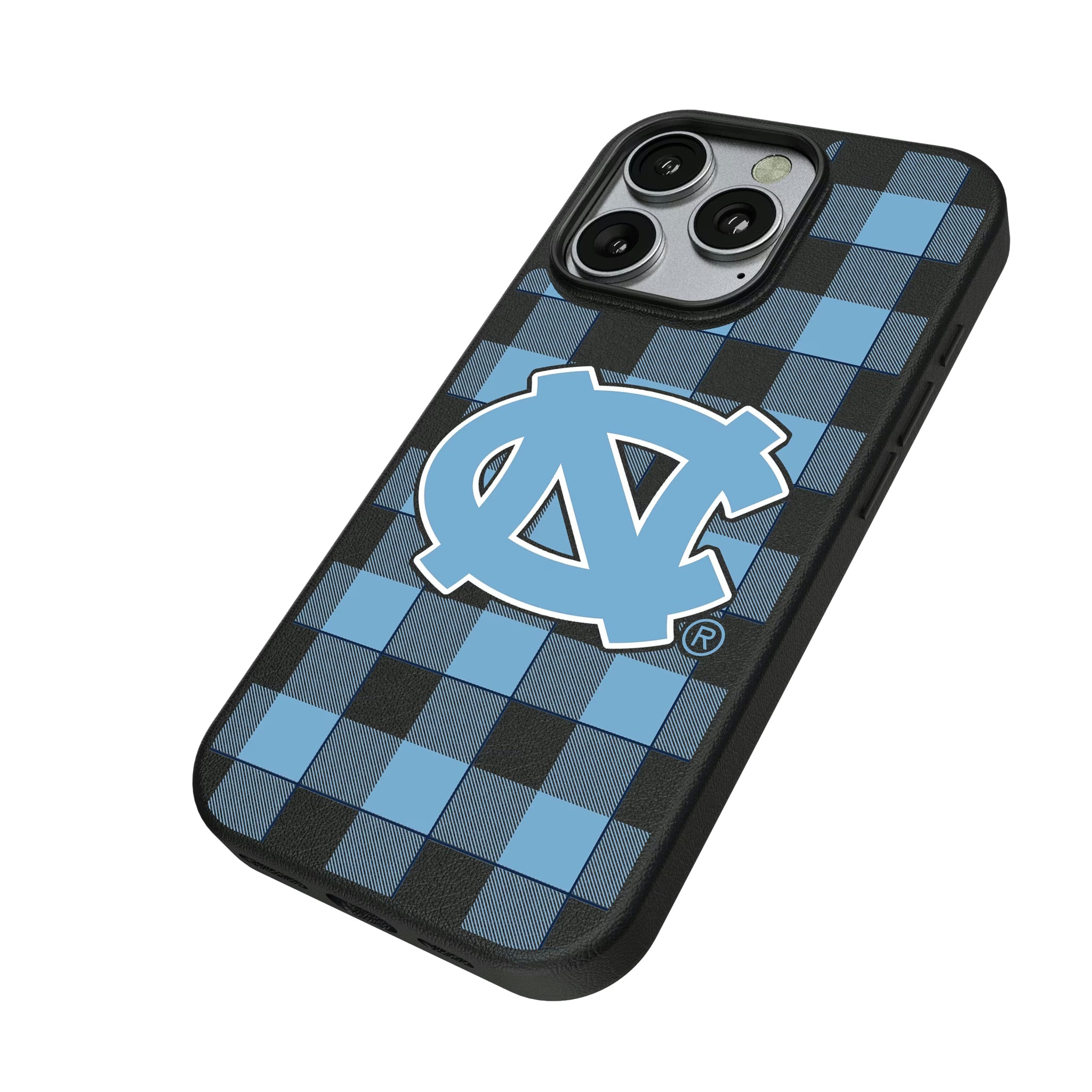 University of North Carolina Tar Heels Plaid iPhone MagSafe Compatible Phone Case for Apple iPhone - Isometric View