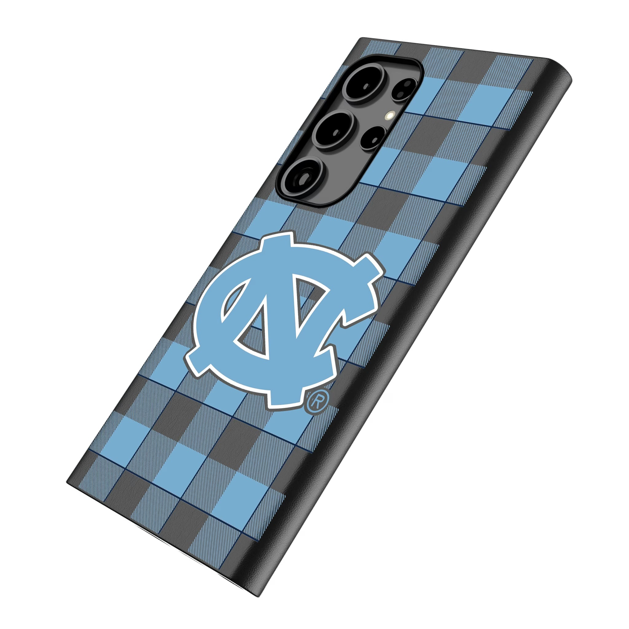 University of North Carolina Tar Heels Plaid Galaxy MagSafe Compatible Phone Case for Samsung Galaxy - Isometric View
