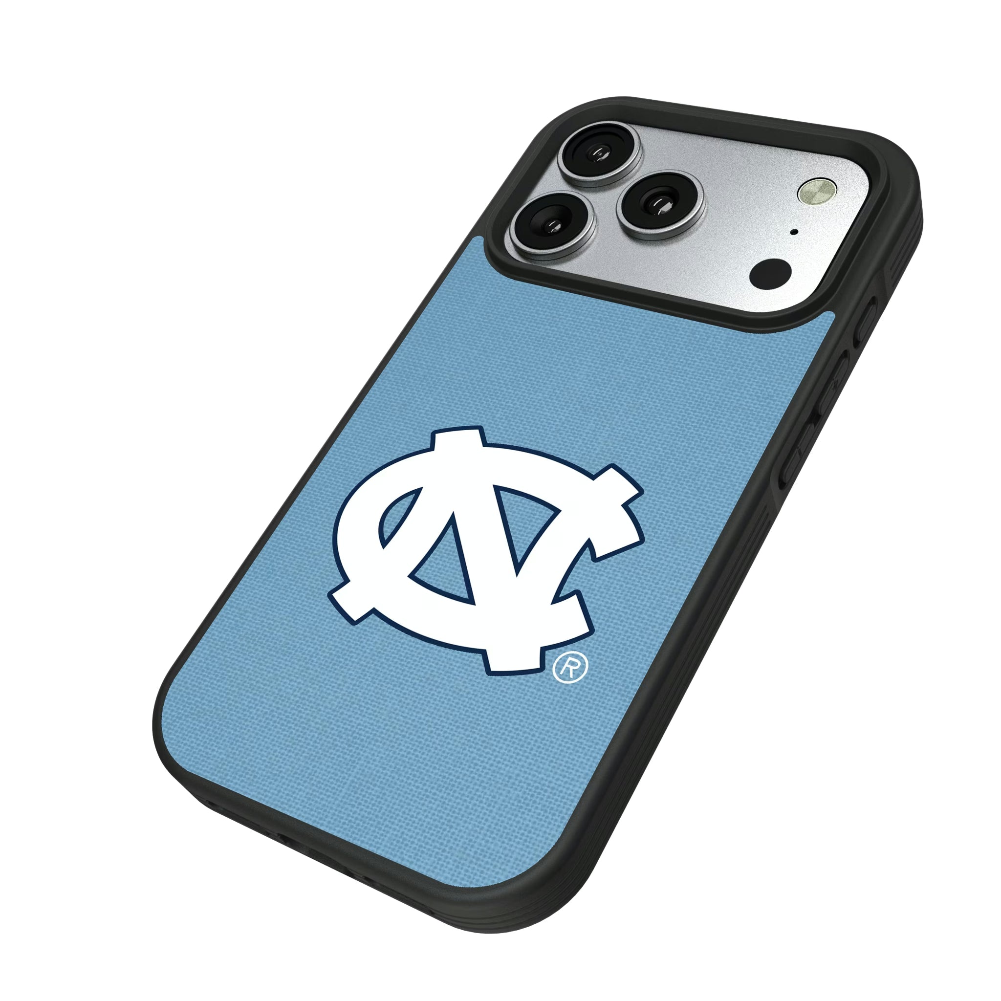 University of North Carolina Tar Heels Solid iPhone Bump Phone Case for Apple iPhone - Isometric View#Device_iPhone 17 Pro