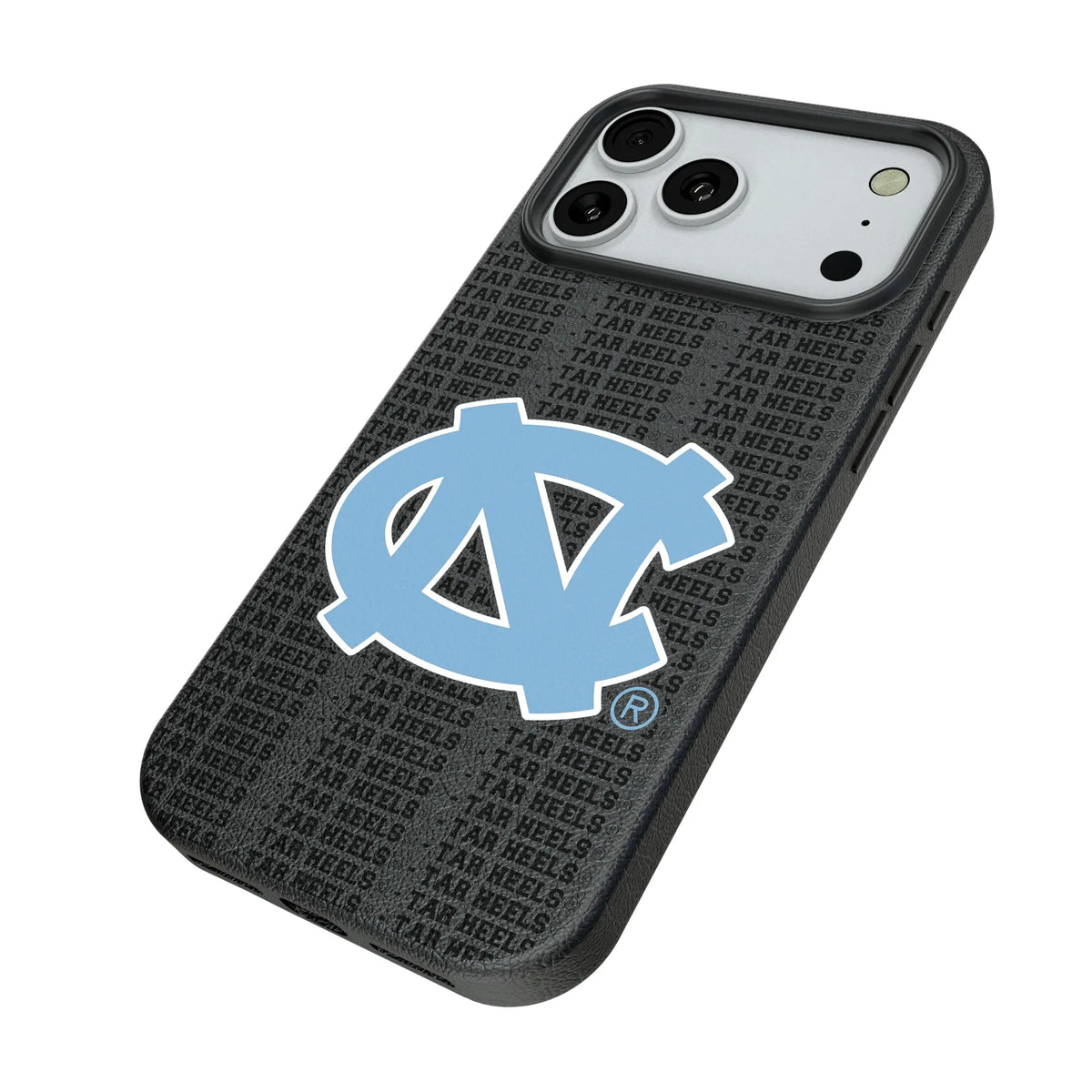 University of North Carolina Tar Heels Text Backdrop iPhone MagSafe Compatible Phone Case for Apple iPhone - Isometric View#Device_iPhone 18 Pro Max