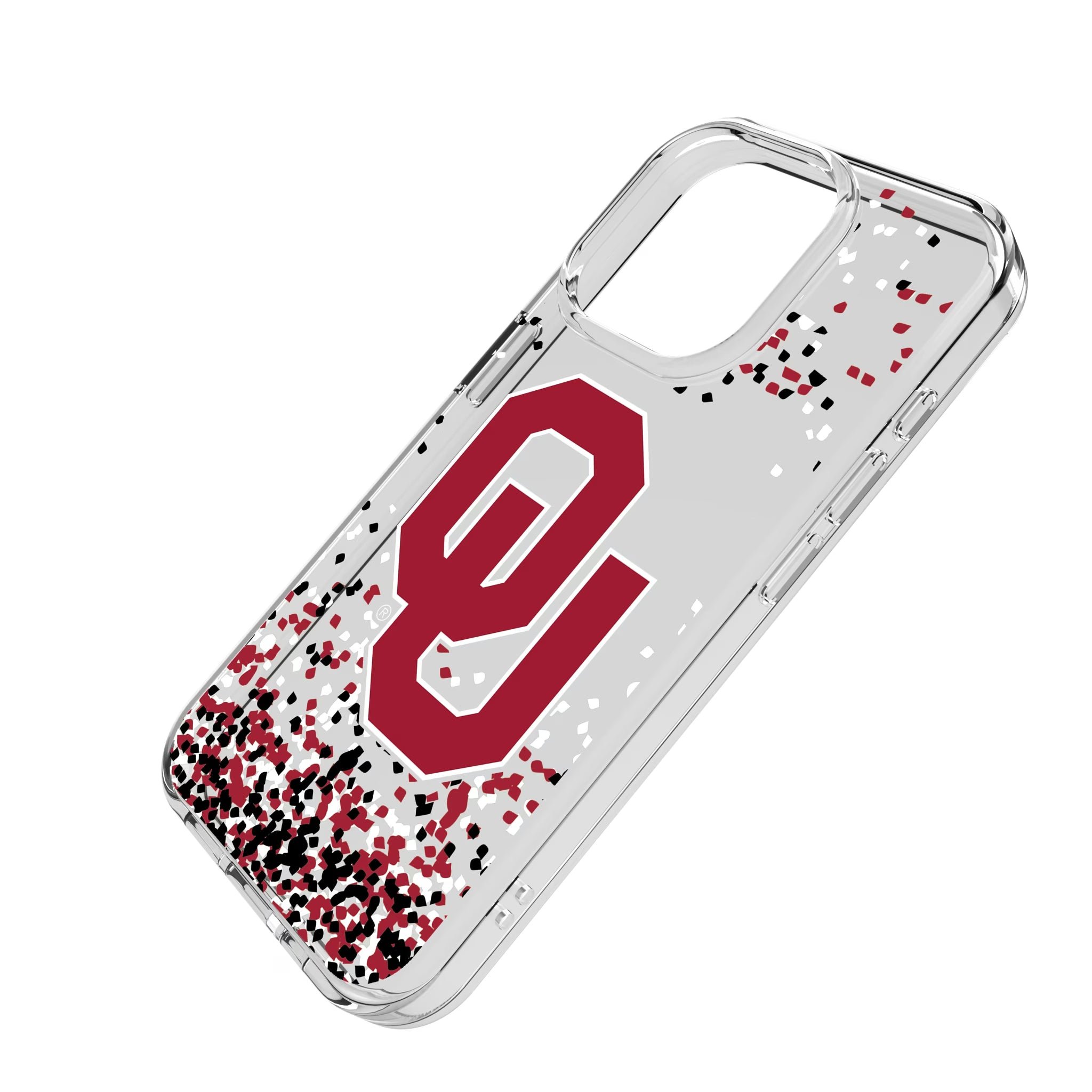 University of Oklahoma Sooners Confetti iPhone Clear Phone Case for Apple iPhone - Isometric View
