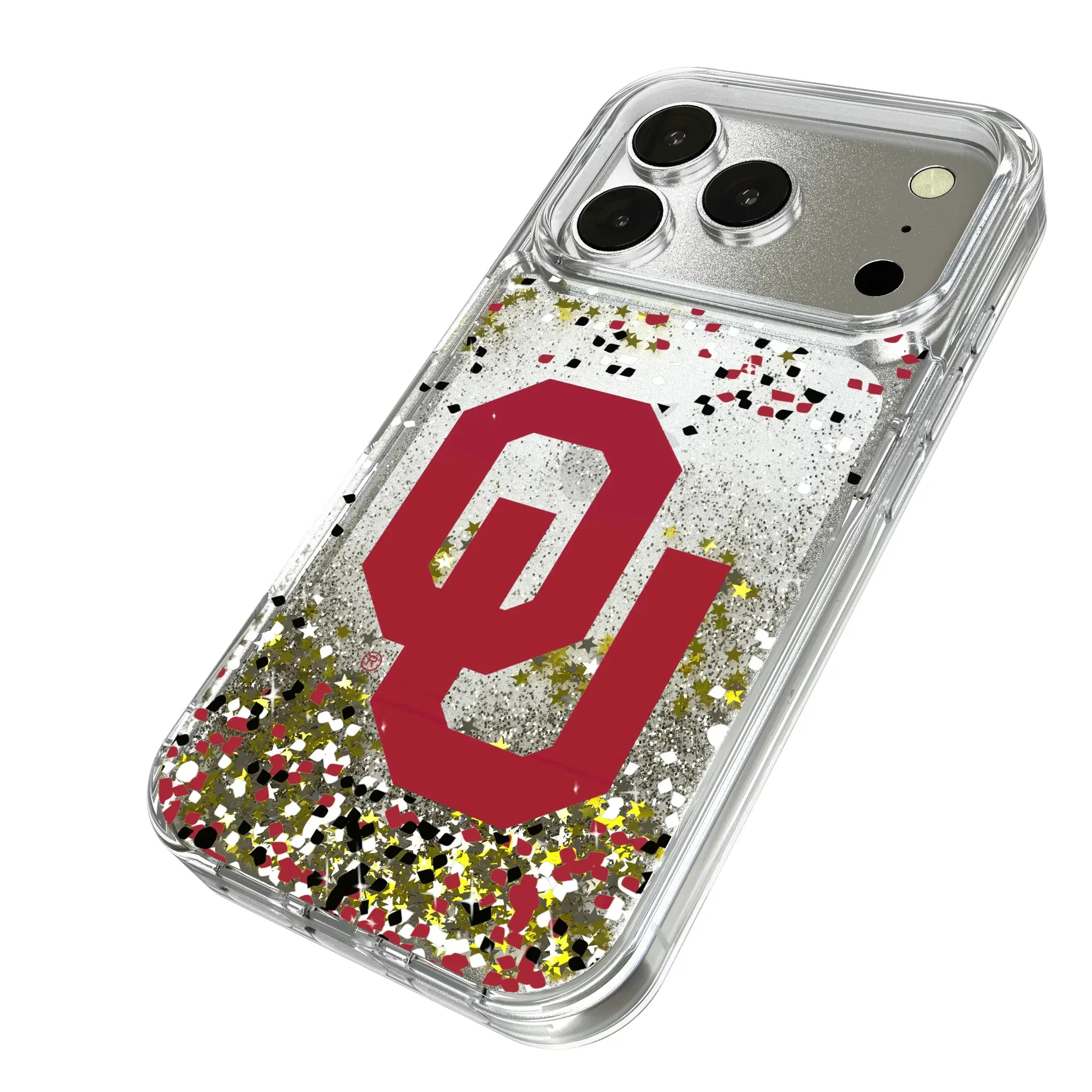 University of Oklahoma Sooners Confetti iPhone Glitter Phone Case for Apple iPhone - Isometric View