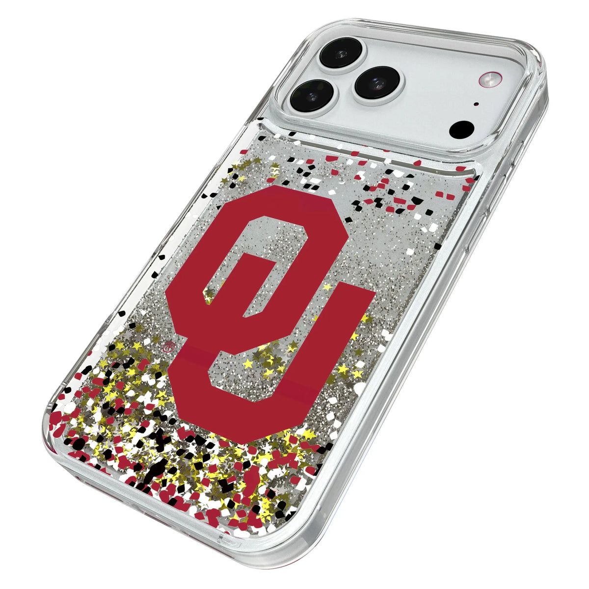 University of Oklahoma Sooners Confetti iPhone Glitter Phone Case for Apple iPhone - Isometric View#Device_iPhone 18 Pro Max