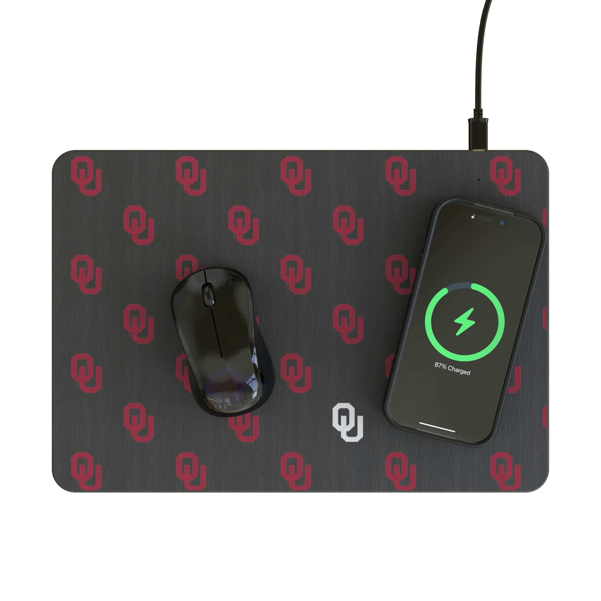 University of Oklahoma Sooners Fashion Pattern 15-Watt Wireless Charger and Mouse Pad - Lifestyle