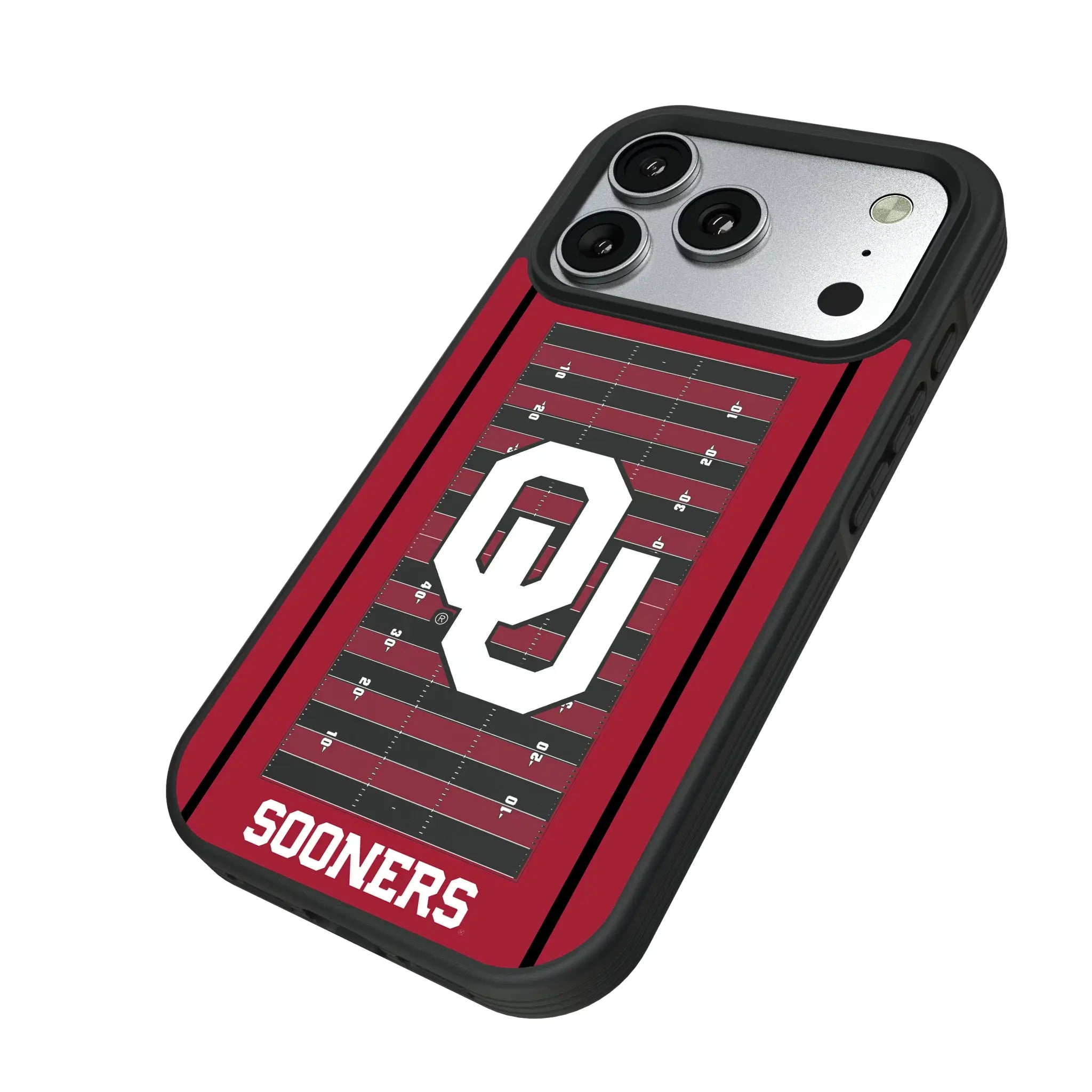 University of Oklahoma Sooners Field iPhone Bump Phone Case for Apple iPhone - Isometric View#Device_iPhone 17 Pro