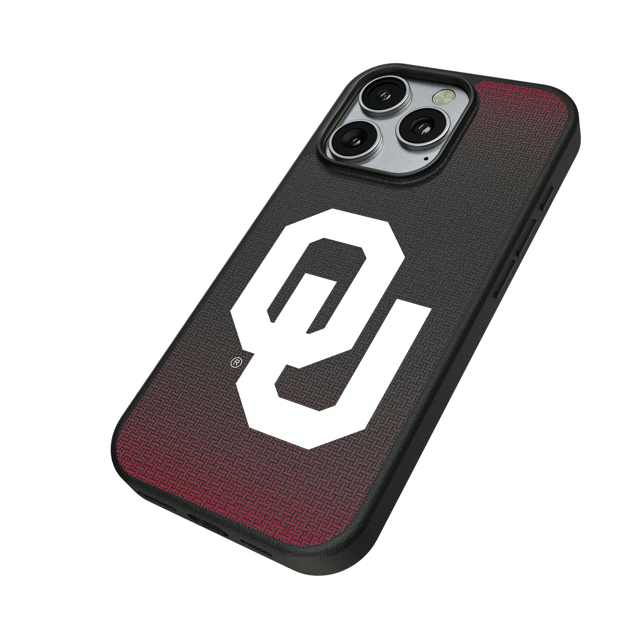 University of Oklahoma Sooners Linen iPhone MagSafe Compatible Phone Case for Apple iPhone - Isometric View