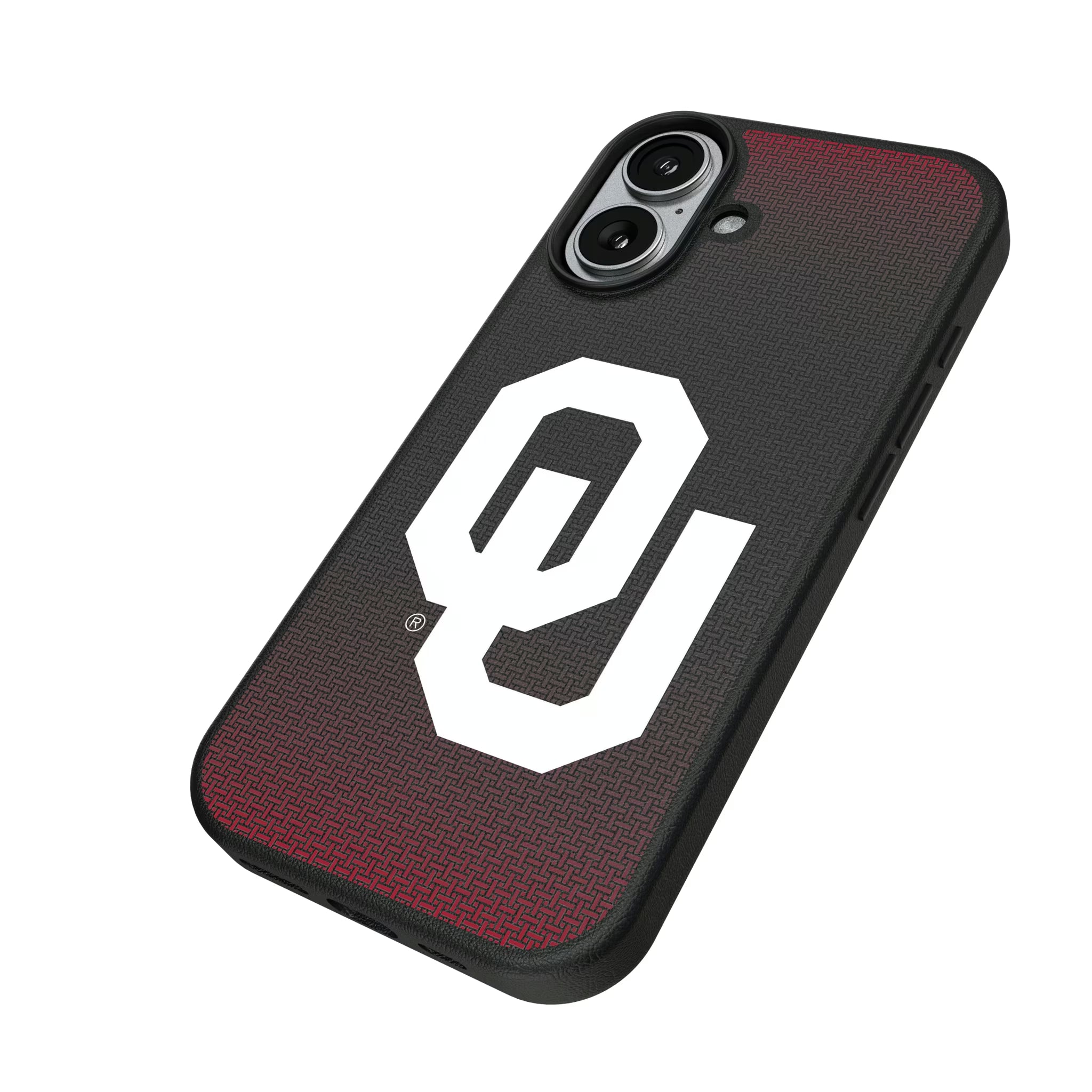 University of Oklahoma Sooners Linen iPhone MagSafe Compatible Phone Case for Apple iPhone - Isometric View#Device_iPhone 17