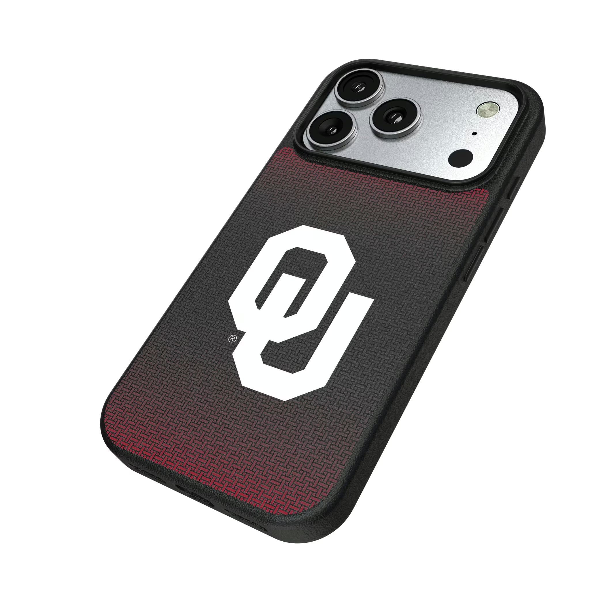 University of Oklahoma Sooners Linen iPhone MagSafe Compatible Phone Case for Apple iPhone - Isometric View#Device_iPhone 17 Pro