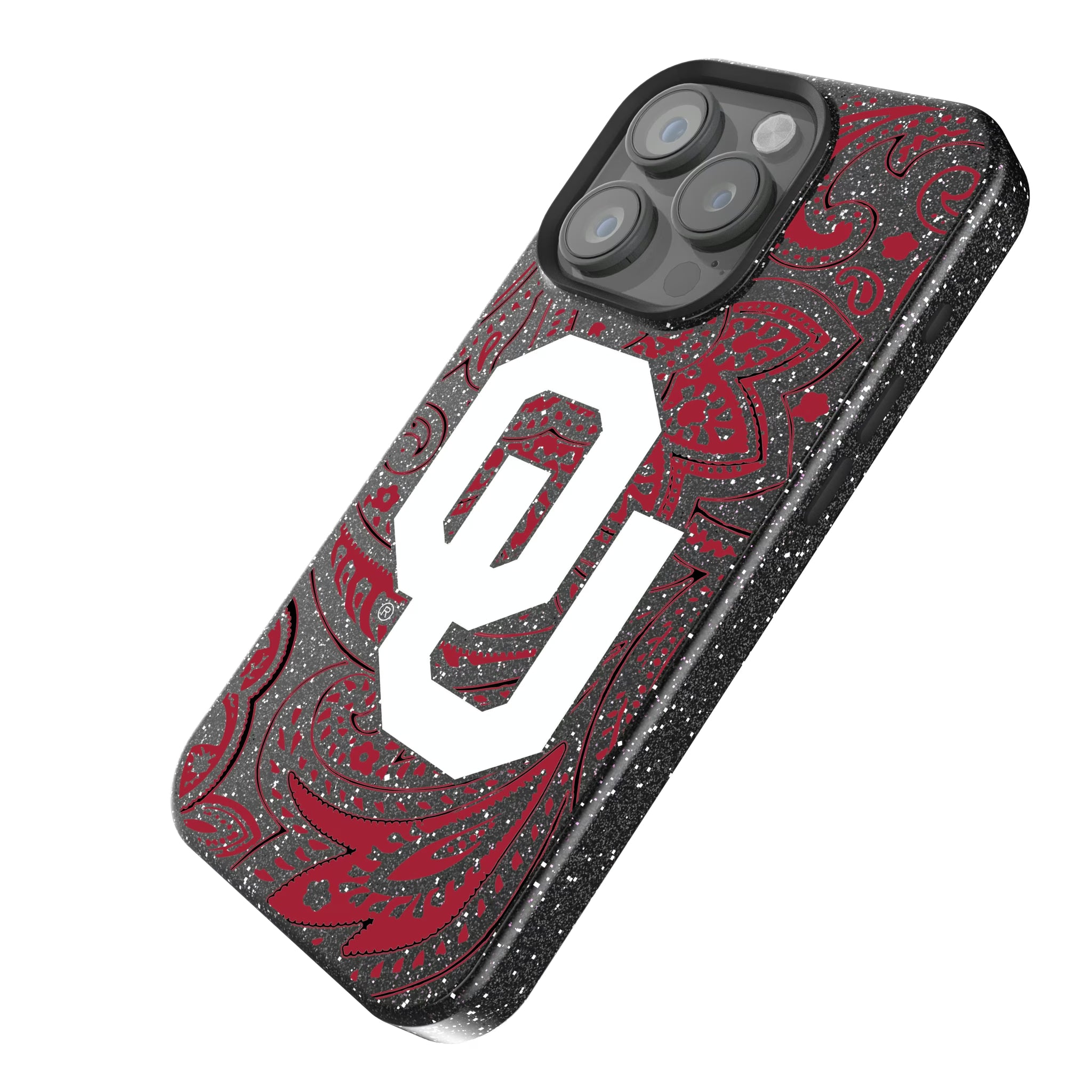 University of Oklahoma Sooners Paisley iPhone Bling Phone Case for Apple iPhone - Isometric View
