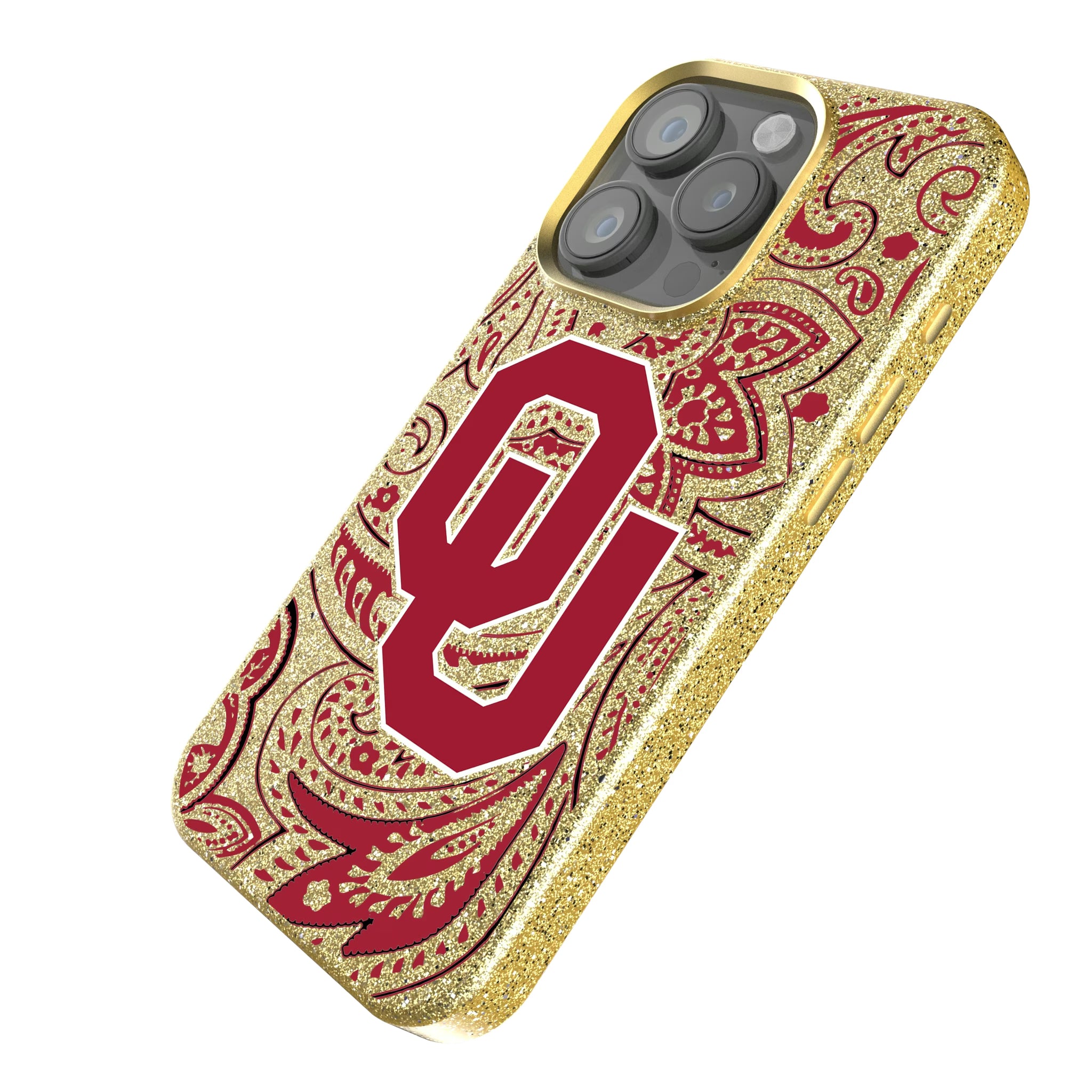 University of Oklahoma Sooners Paisley iPhone Bling Phone Case for Apple iPhone - Isometric View