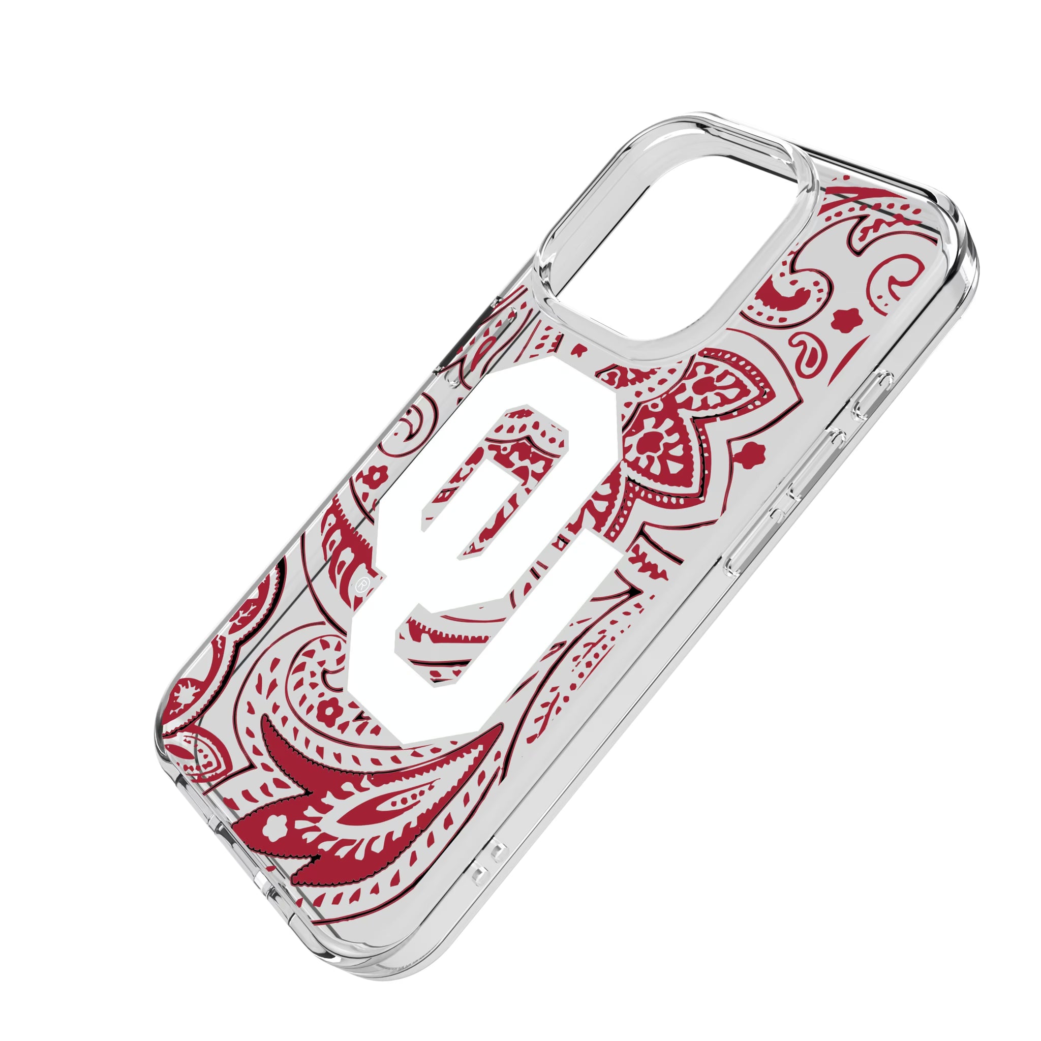 University of Oklahoma Sooners Paisley iPhone Clear Phone Case for Apple iPhone - Isometric View