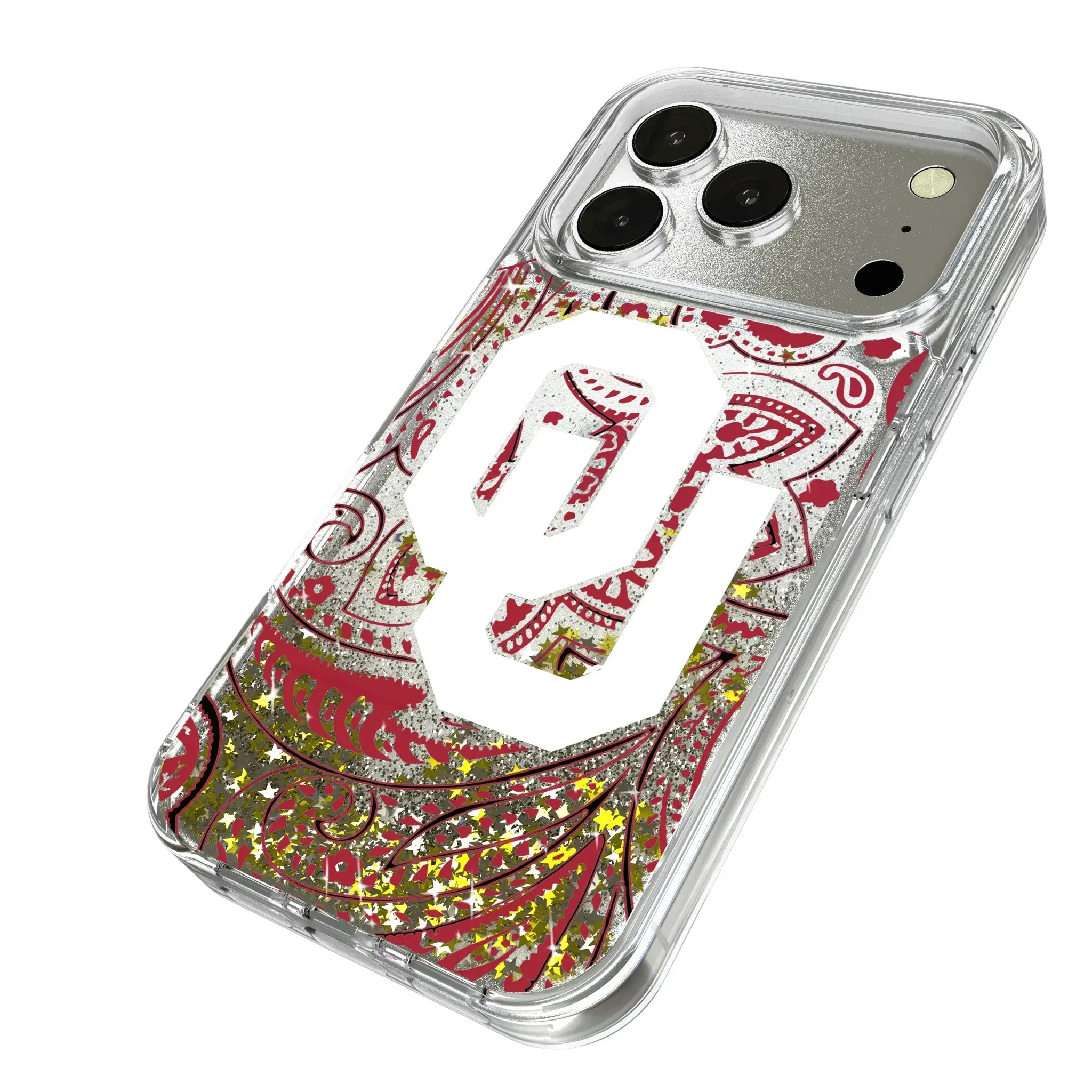 University of Oklahoma Sooners Paisley iPhone Glitter Phone Case for Apple iPhone - Isometric View
