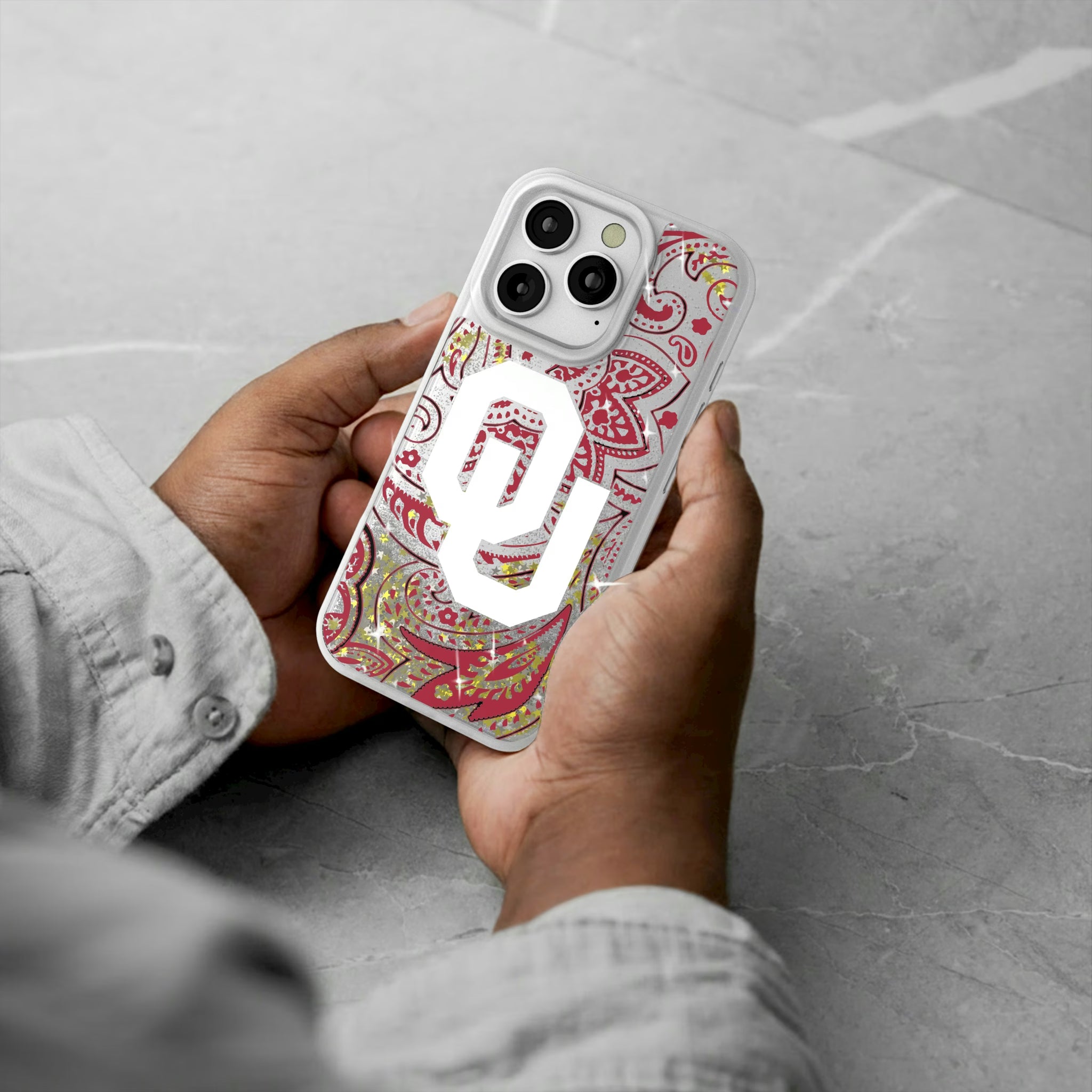 University of Oklahoma Sooners Paisley iPhone Glitter Phone Case for Apple iPhone - Lifestyle#Device_iPhone 16 Pro