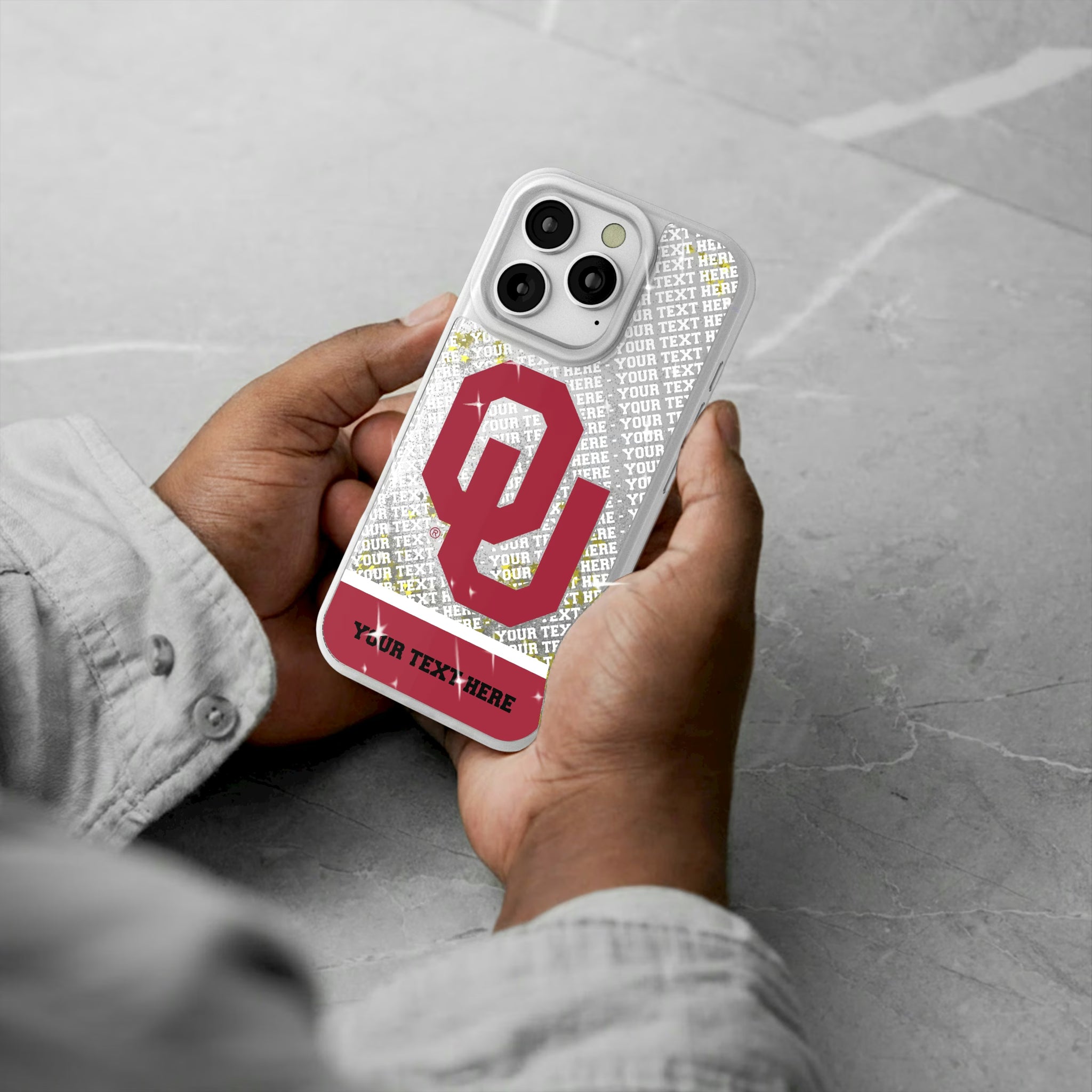 University of Oklahoma Sooners Personalized EndZone Plus iPhone Glitter Phone Case for Apple iPhone - Lifestyle#Device_iPhone 16 Pro